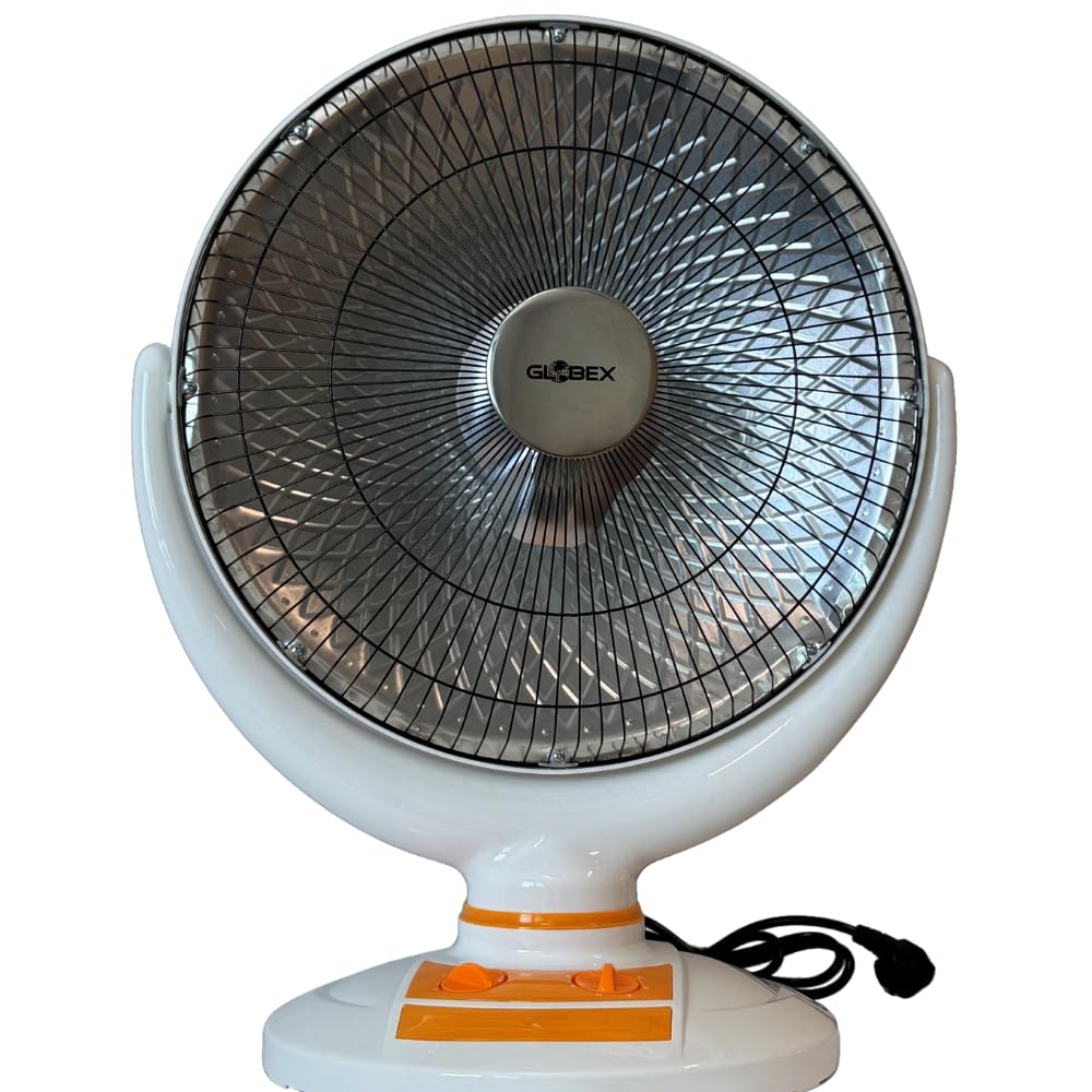 GLOBEX Stufa Alogena Apollo, Stufa a Parabola Elettrica Oscillante 1.000W, Diametro Parabola 46cm, 2 Livelli di Potenza, Tasto di Sicurezza Anti Ribaltamento, Timer Silenzioso 60 min