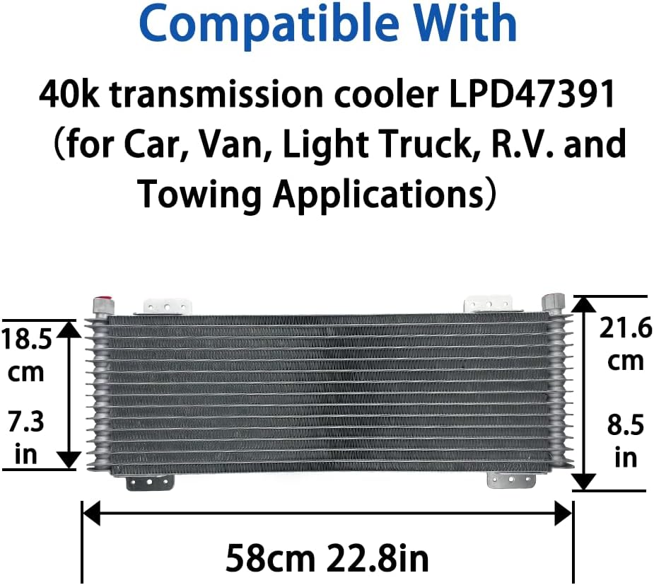 LPD47391 40k Transmission Oil Cooler Kit for tru Cool Heavy Duty Van Light Truck RV and Towing Applications 40,000 GVW Max OC-4739-1 Low Pressure Drop Trans Cooler with Mounting Hardware 47391