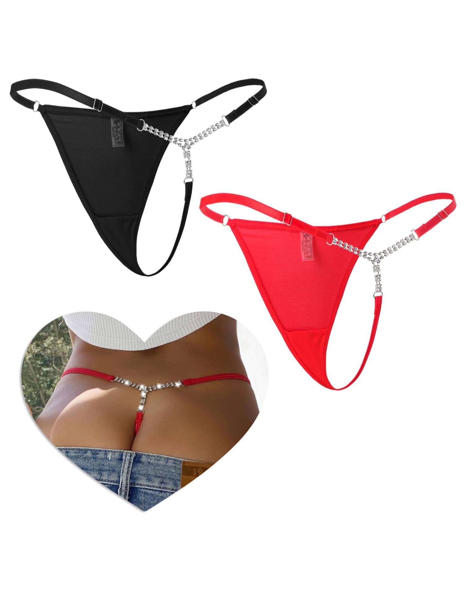 Women's G-strings Thongs Plus Size Shiny Crystal Chain Micro Thongs Ladies Stretchy Underwear Sexy Mesh Panties T-back Tangas Briefs UK 8 22