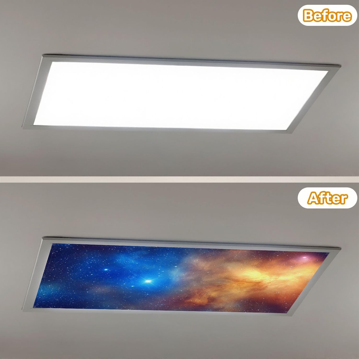 Fluorescent Light Covers for Ceiling Lights Orange Blue Nebula Easy to Install Magnetic Light Filter for Classroom Office Hospitals School Home Decor