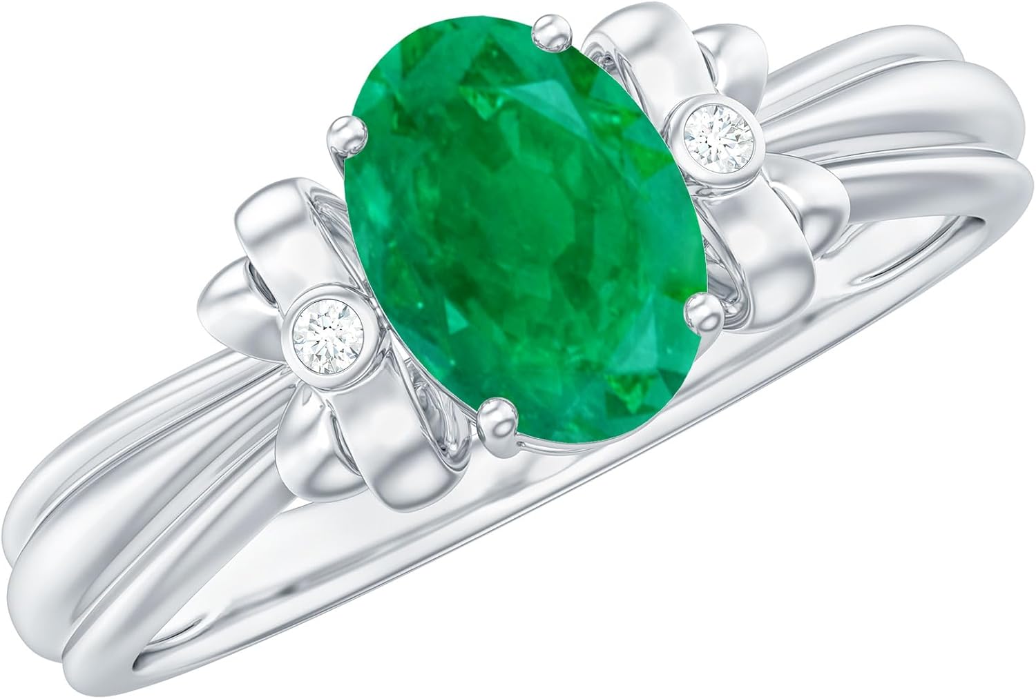 Certified 5X7mm Oblong Emerald Engagement Ring, Aaa Quality, Natural Emerald Diamond Ring - Unique Gift For Women