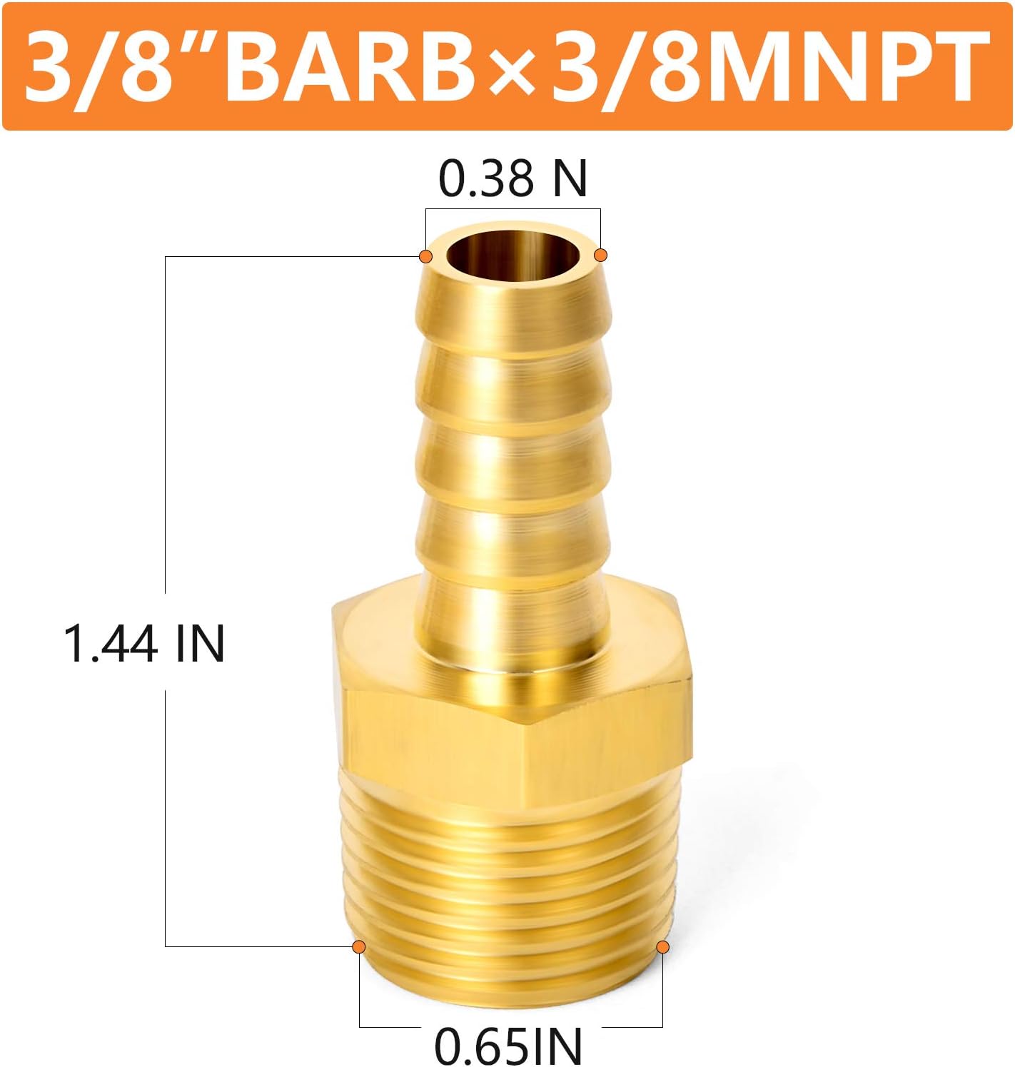 GASHER 20Pcs Brass Hose Barb Fittings, 3/8" Barb x 3/8" MNPT Hose Connector Adapter With 20Pcs Hose Clamp