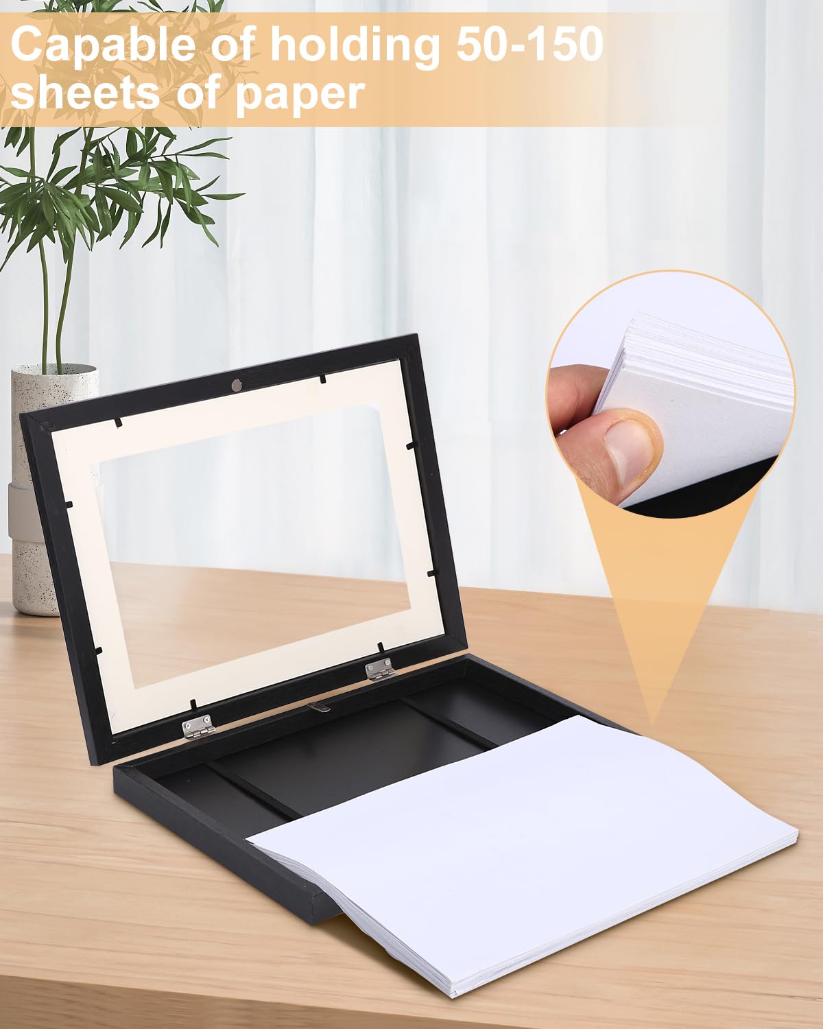 LEAZZLE Cornici artistiche per Bambini da 2 Pezzi,Cornici per Disegni per Bambini A4 Cornice d'Arte per Bambini con Apertura Frontale,punti metallici antitraccia (nero)