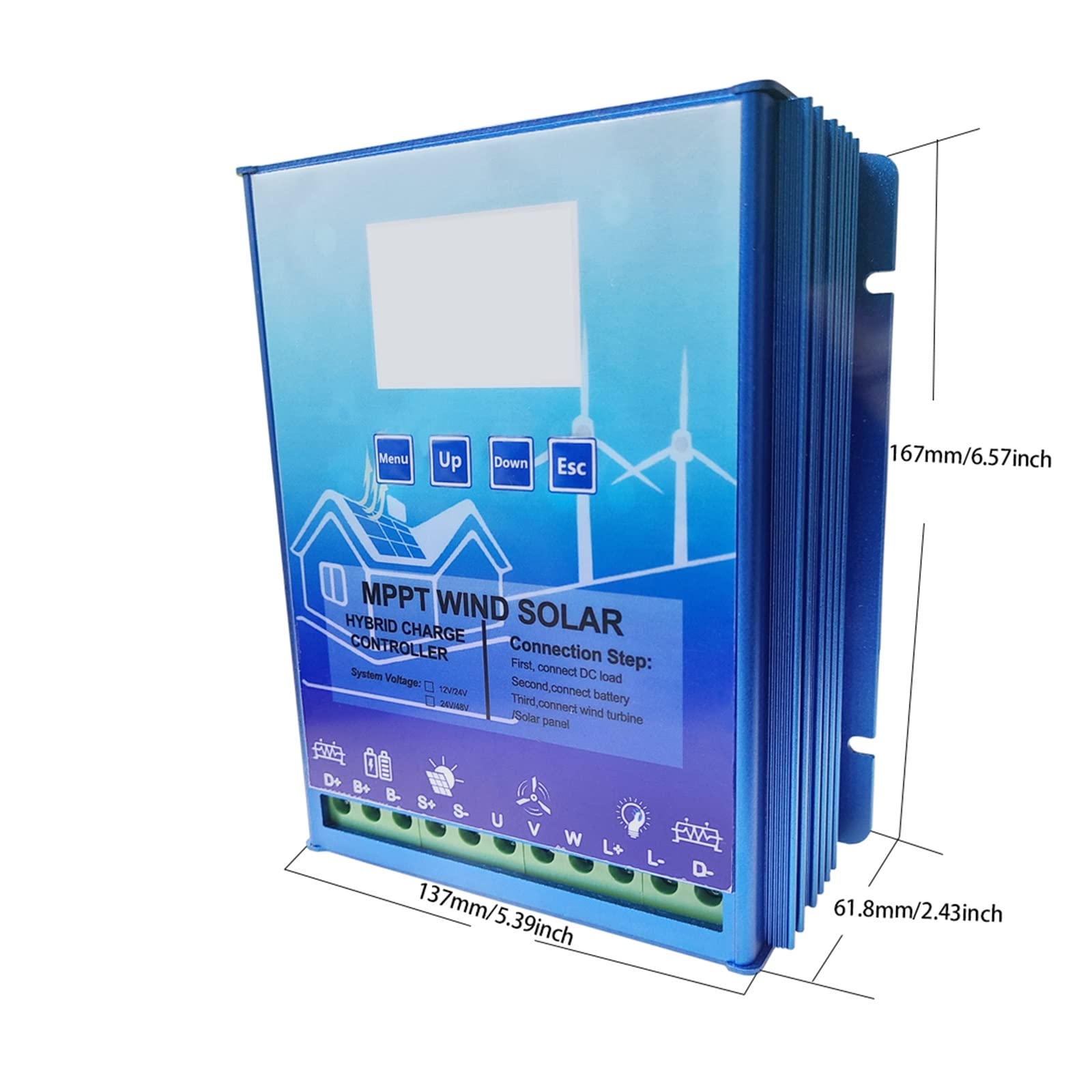 Kontroler ładowania słonecznego 3000 W Hybrydowy kontroler ładowania słonecznego wiatru 12 V 24 V 48 V PV Regulator turbiny wiatrowej do akumulatora litowo-kwasowego Lifepo4 GEL Niezawodna ochrona (