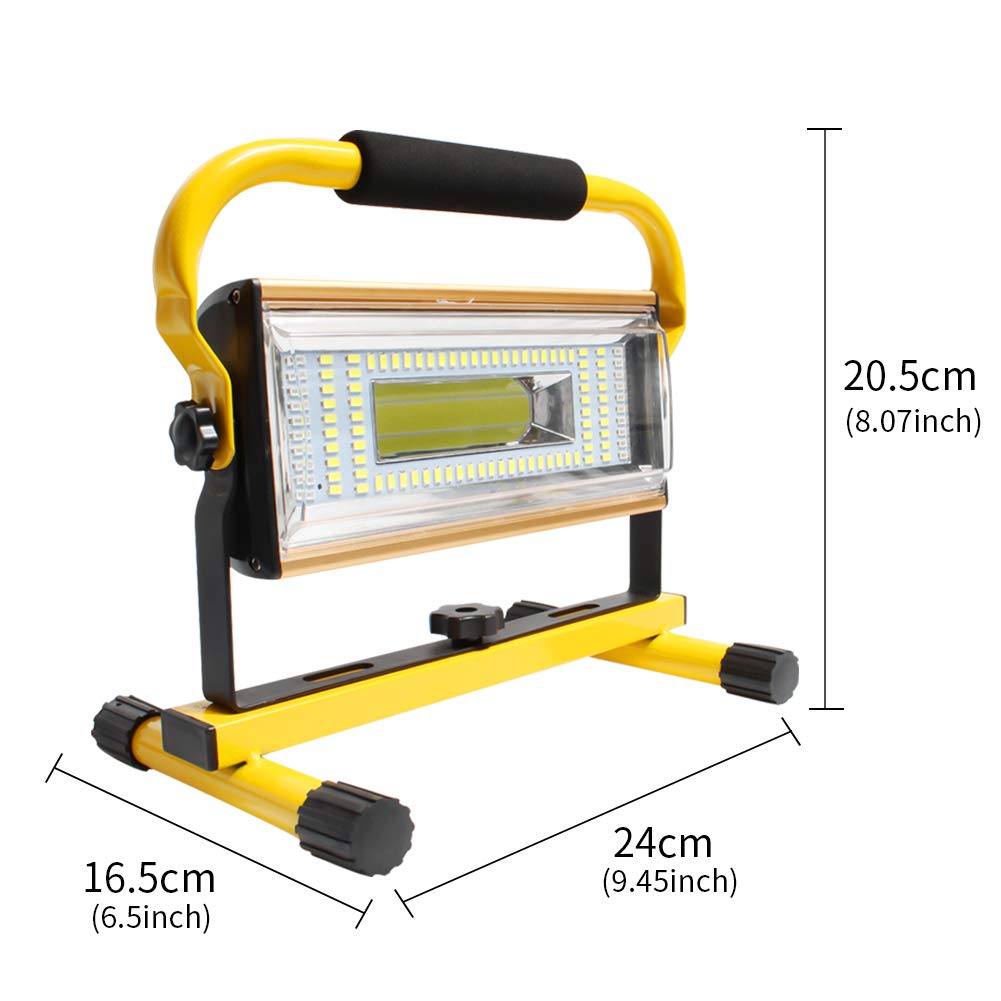 AF-WAN Luz de Trabajo LED Recargable, 100W Portatil Foco Luz de Trabajo 7000 lumenes Foco Portatil Led Recargable, 6 Modos, Focos Bateria Recargable con Rotación de 360 °(Amarillo)