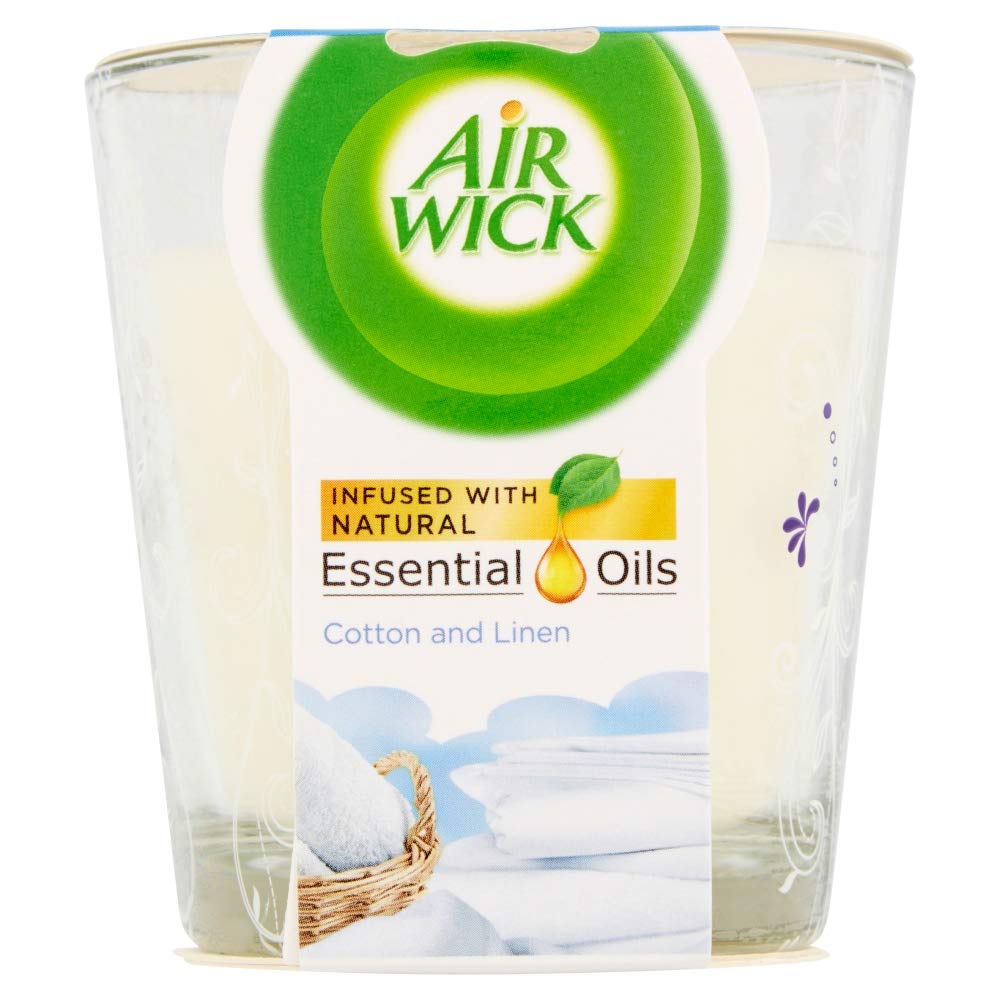 Air Wick Essential Oils Candle Cotton And Linen 105g, Cream