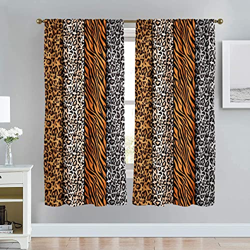 Zokyer Leopard Window Curtain Animal Cheetah Print Tiger Zebra Jungle Safari Wild Boa Boho Black White Brown 42" W X 63" L Curtains For Bedroom Living Room 2 Panels Rod Pocket Drapes #TOP2
