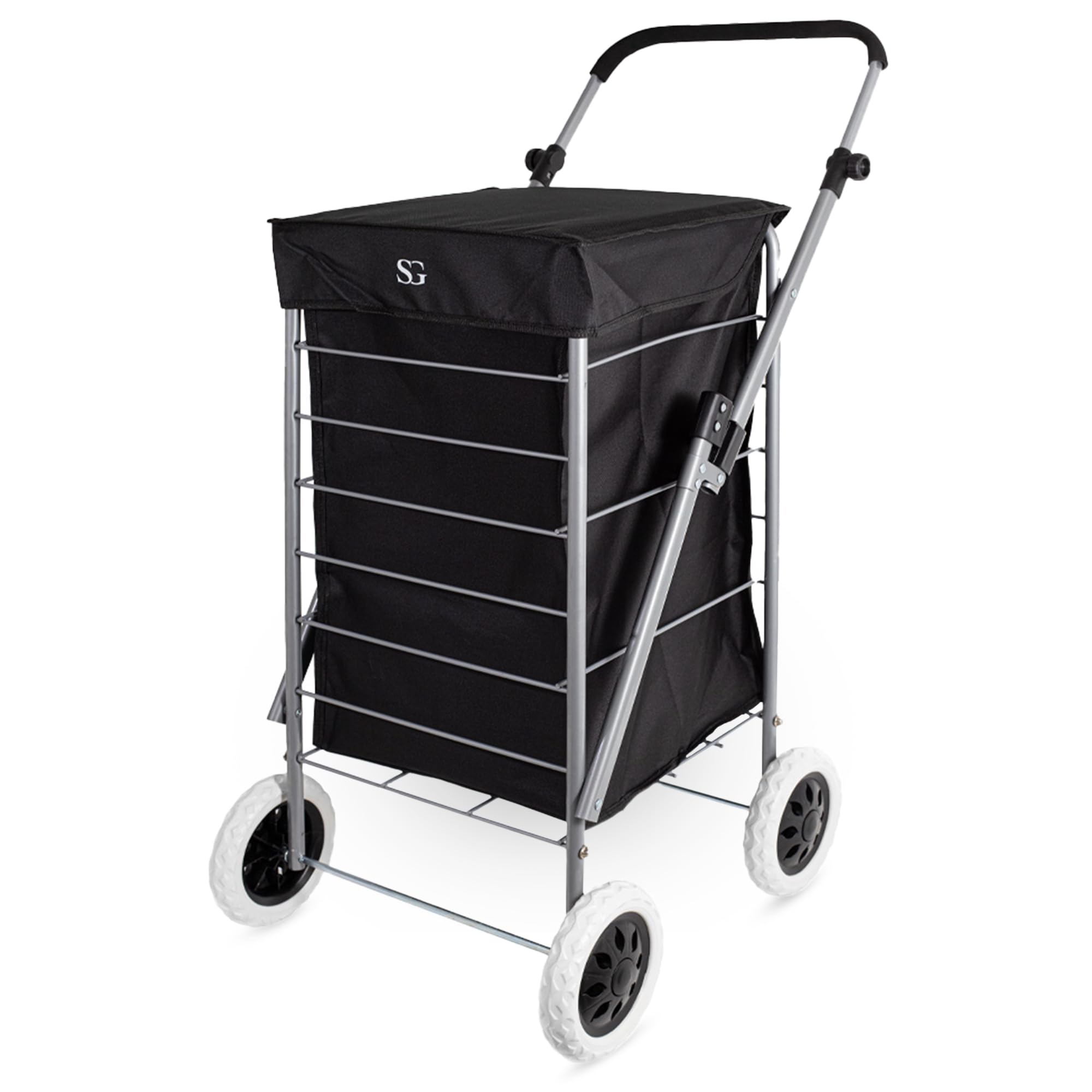 SG Traders Heavy Duty Foldable Shopping Trolley - Lightweight 4-Wheel Cart with Removable Bag for Effortless Shopping - Stylish Spacious Trolley Bag Included (Black - weight 4.5kg)