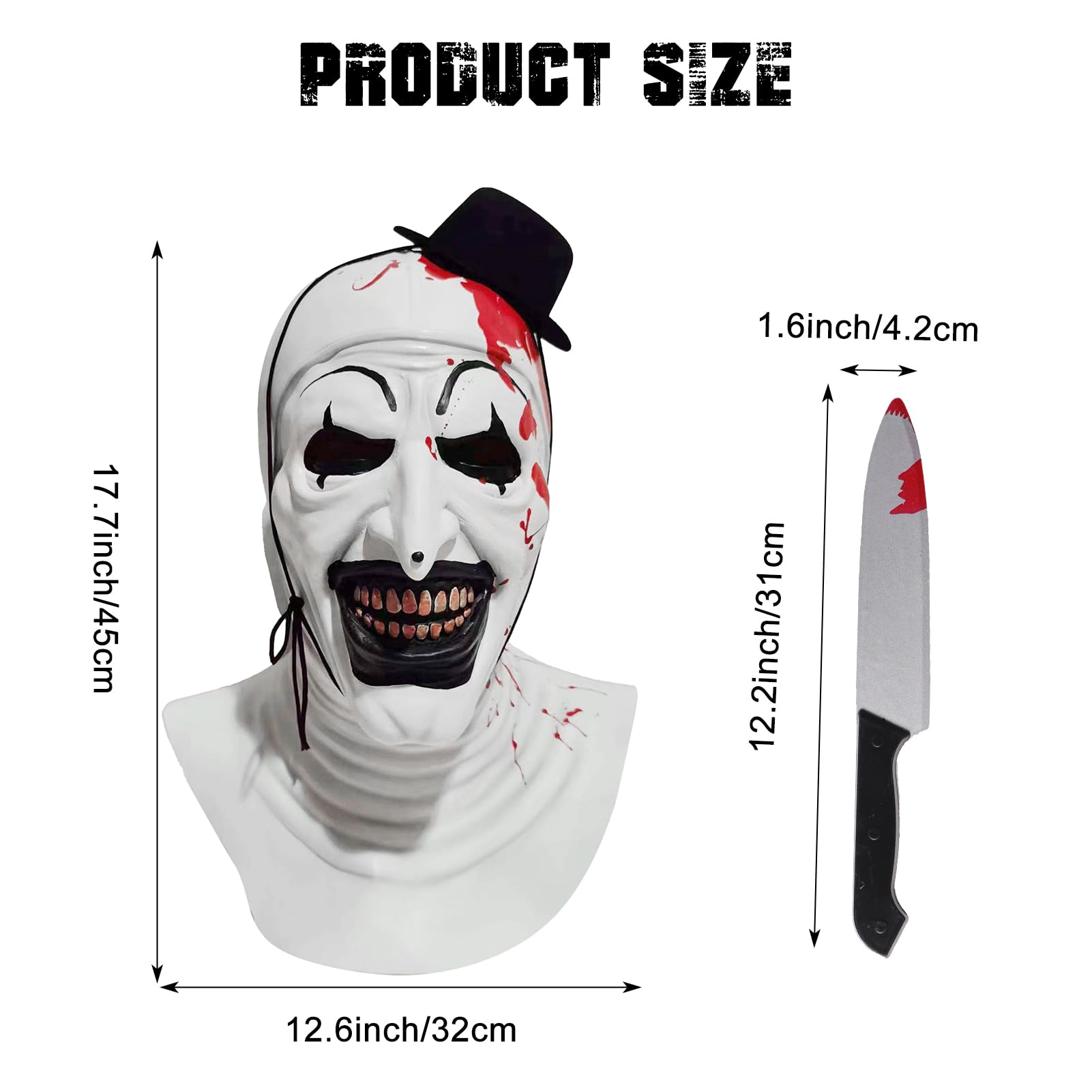 Ficlwigkis Adult Terrifier Mask Art the Clown Scary Clown Killer Halloween Cosplay Halloween Killer Mask Full Head Terrifier Costume Props - Image 2