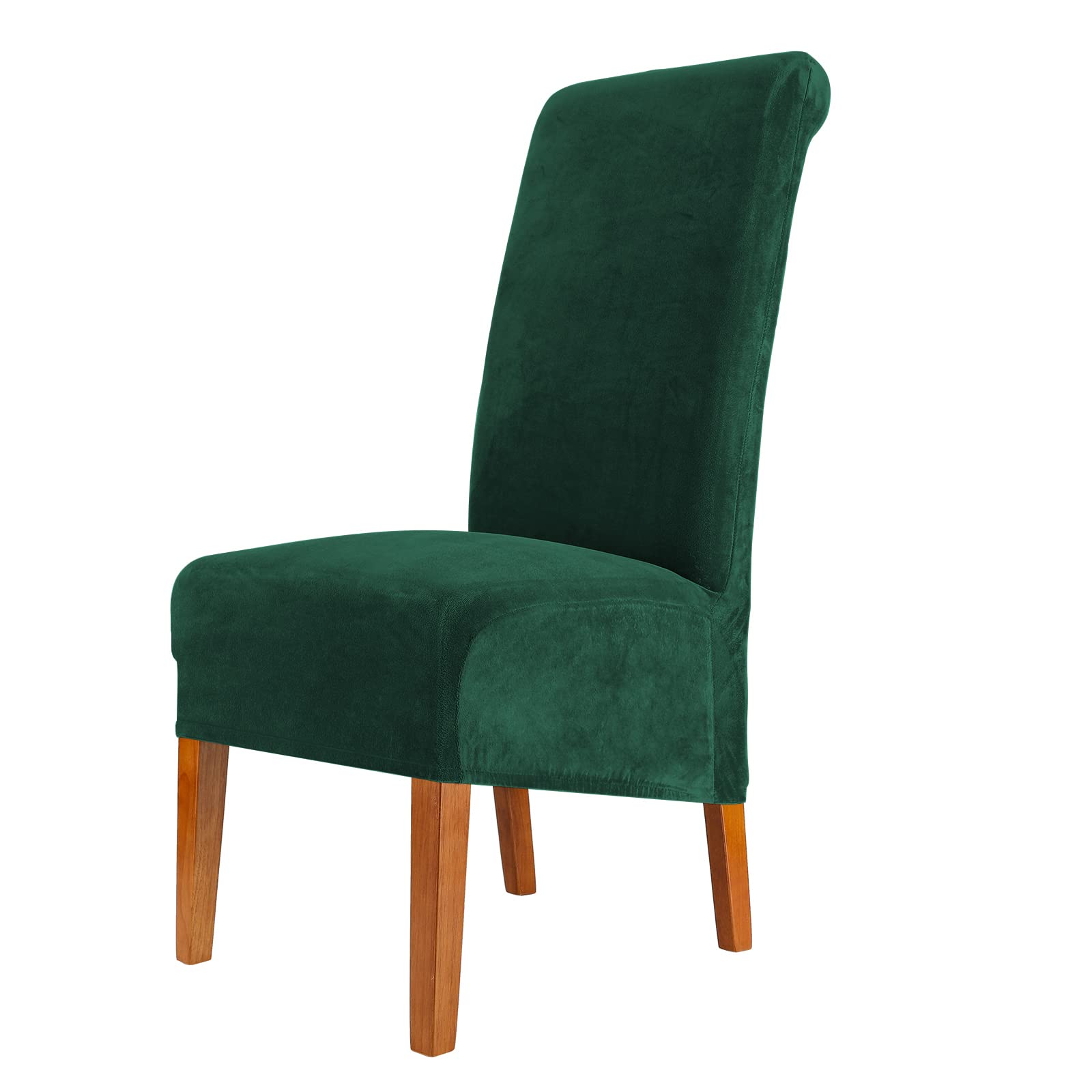 CMAKER Velvet Dining Chair Covers, Stretch Large Chair Slipcover, Spandex High Back Chairs Cover Elastic Washable Removable XL Chair Protector,Set of ４,Dark Green