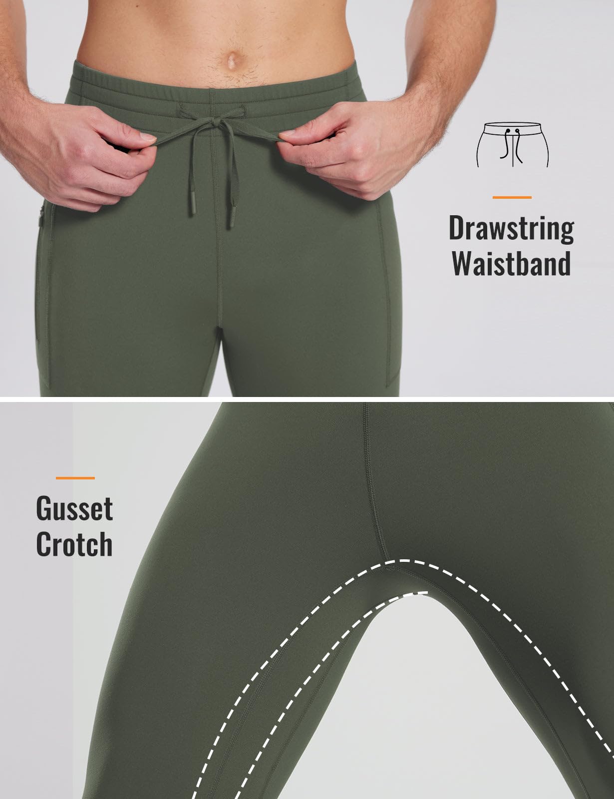baleaf Legging Thermique pour Homme avec Poches zippées - Doublure Polaire - pour Cyclisme, Gym, randonnée, Ski Vert armée Profonde 3XL