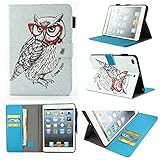 IPad 9.7 inch Case, iPad Air/ AIR2 Case, PU Leather Folio Smart Cover Stand Wallet Case with Pencil Holder and Auto Sleep Wake for iPad 2017/2018 9.7 Inch iPad 5th/6th gen-Glasses Owl