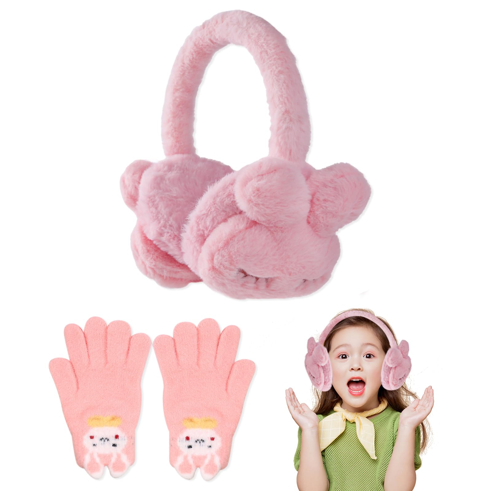 Cache-oreilles En Peluche Cœur Rose - Chaud, Coupe-vent, Pour Ski Et Hiver - Femmes, Hommes, Enfants