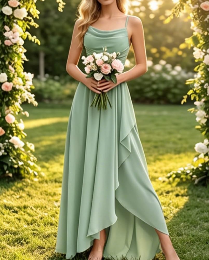 ORANDESIGNE Damen Abendkleider Elegant für Hochzeit Chiffon Abendkleid Lang Spaghettiträger Brautjungfernkleider Hi-Lo Kleid Hochzeitsgast Schlitz Cocktailkleid