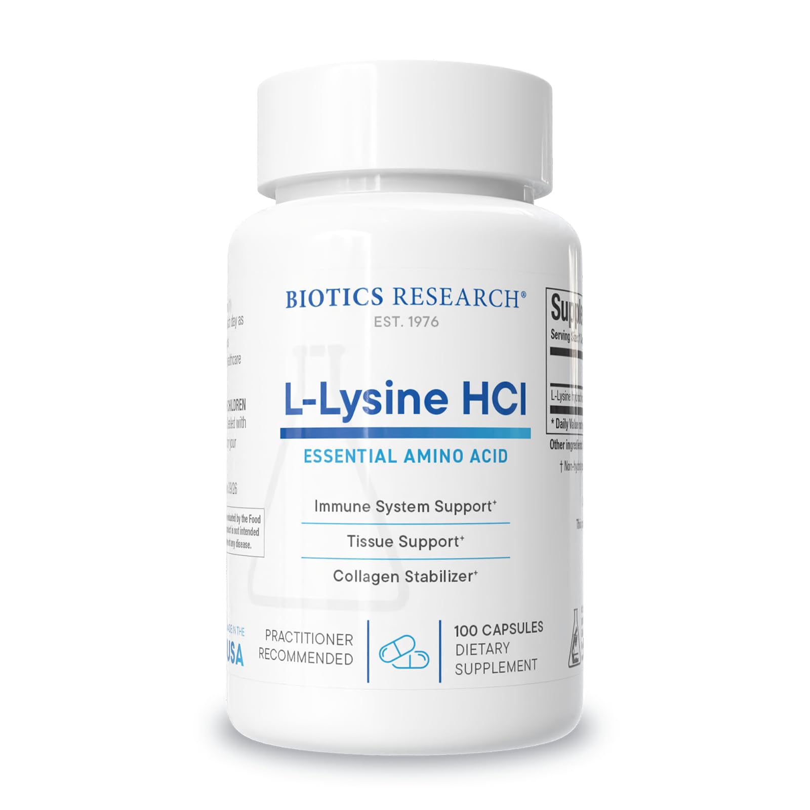 BIOTICS RESEARCH L Lysine HCl, L Lysine Hydrochloride Supplement 100Capules