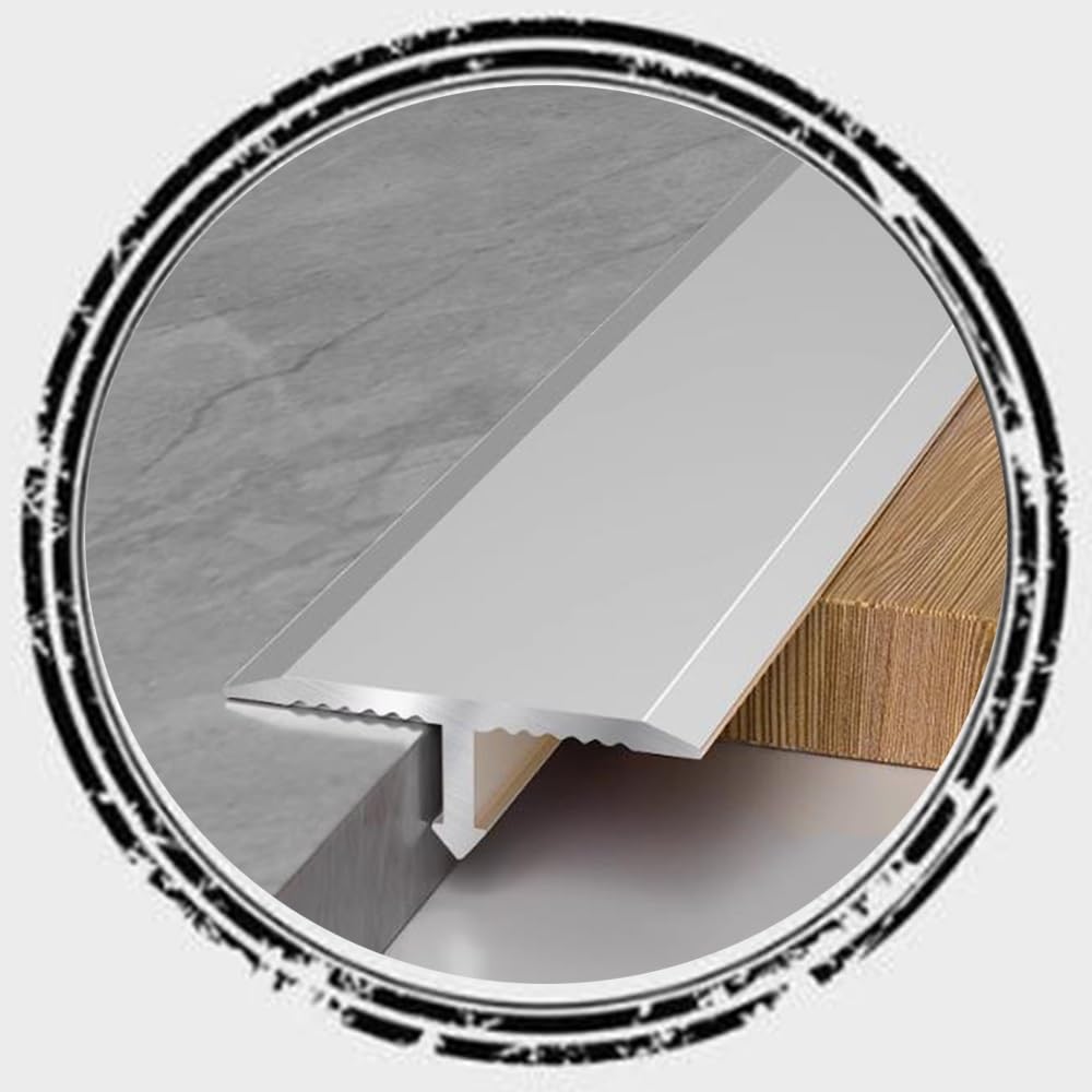 Luysmengeu Silver T Molding Floor Transition Strip 35.4In Aluminum Floors Flat Divider Strip, Waterproof Metal Fluted Saddle For Joining Floor Gaps