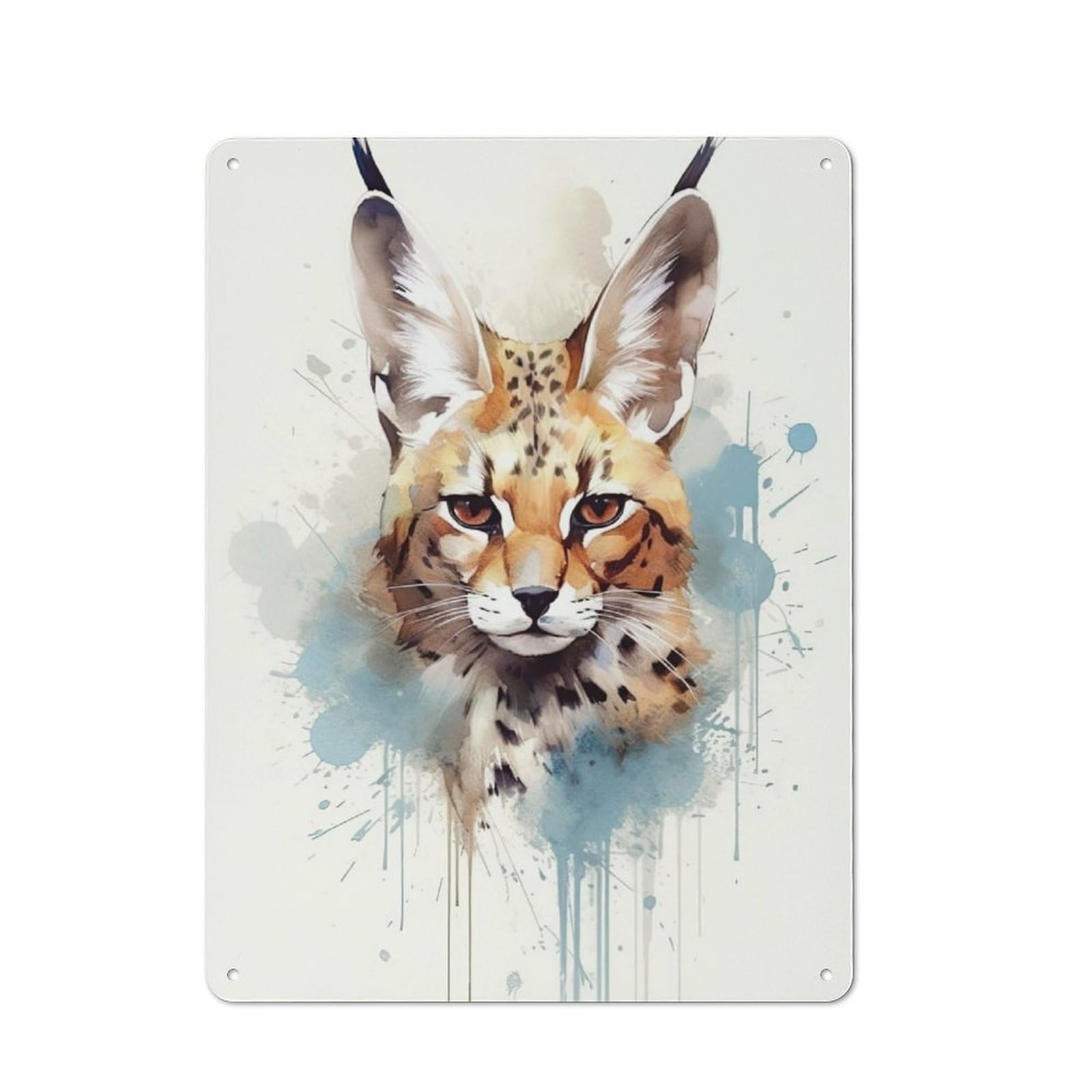 Serval Watercolor Printed Metal Sign, Easy to Hang Plaque for Home Bar, Pub Room Or Kitchen Wall, 40x30cm