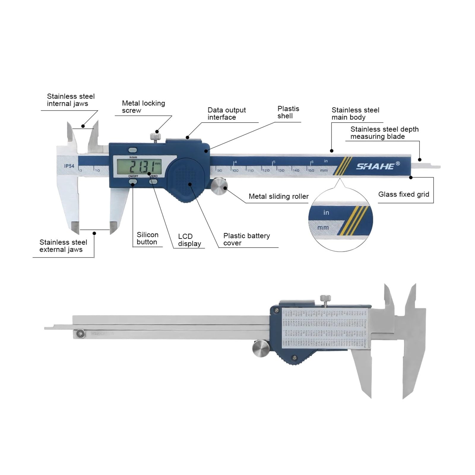 Calibro Digitale In Acciaio Inossidabile Temprato Calibro Elettronico A Corsoio Micrometro Strumenti Di Misurazione(5000-200)