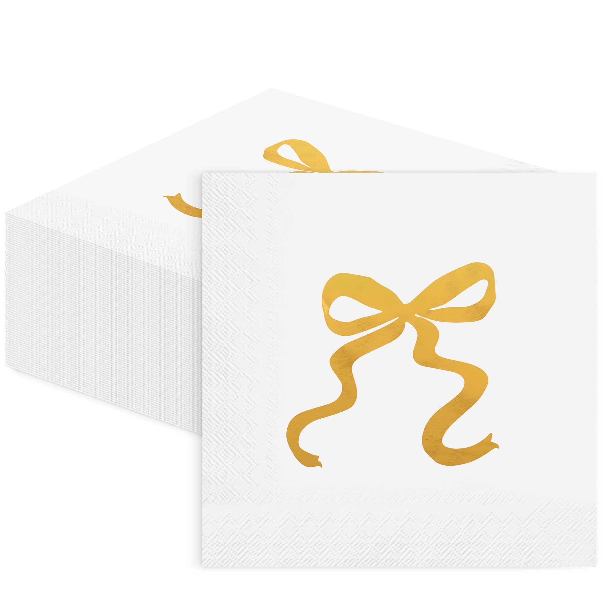Photo 1 of 100 Pcs Bow Cocktail Napkins, 6.5 x 6.5 Inch Disposable Gold Foil Bow Paper Napkins, Dessert Station Beverage Napkin for Wedding, Baby Shower, Bridal Shower, Holiday Parties, Graduation, Birthday