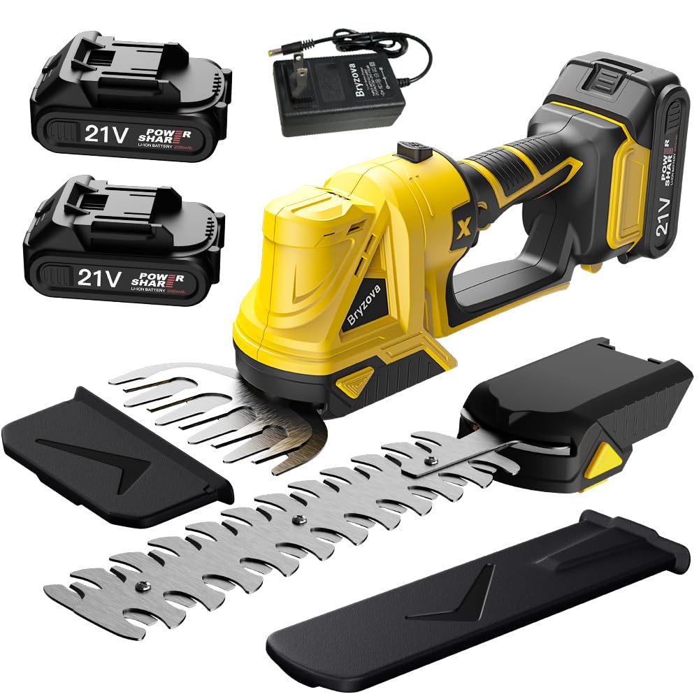 Bryzova 21V 2-in-1 Cordless Hedge Trimmer with both blades and battery