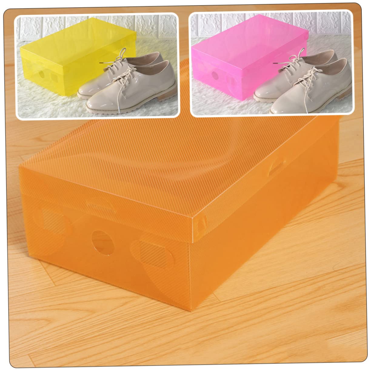 STOBAZA Scatole per Scarpe Dimensioni 27,5x18x9,5cm in Trasparente Impilabili e Pieghevoli in Trasparente Set da 7 Organizer Resistente per Armadio e Cameretta