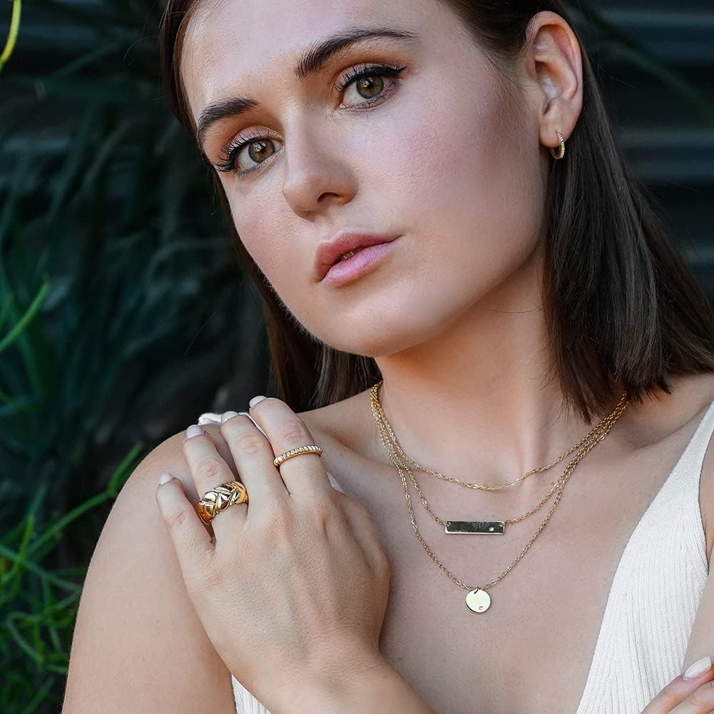 CIUNOFOR Crush Wide Band Ring for Women, Chunky Gold Stackable Ring, Textured Statement Band, Sizes 6–9