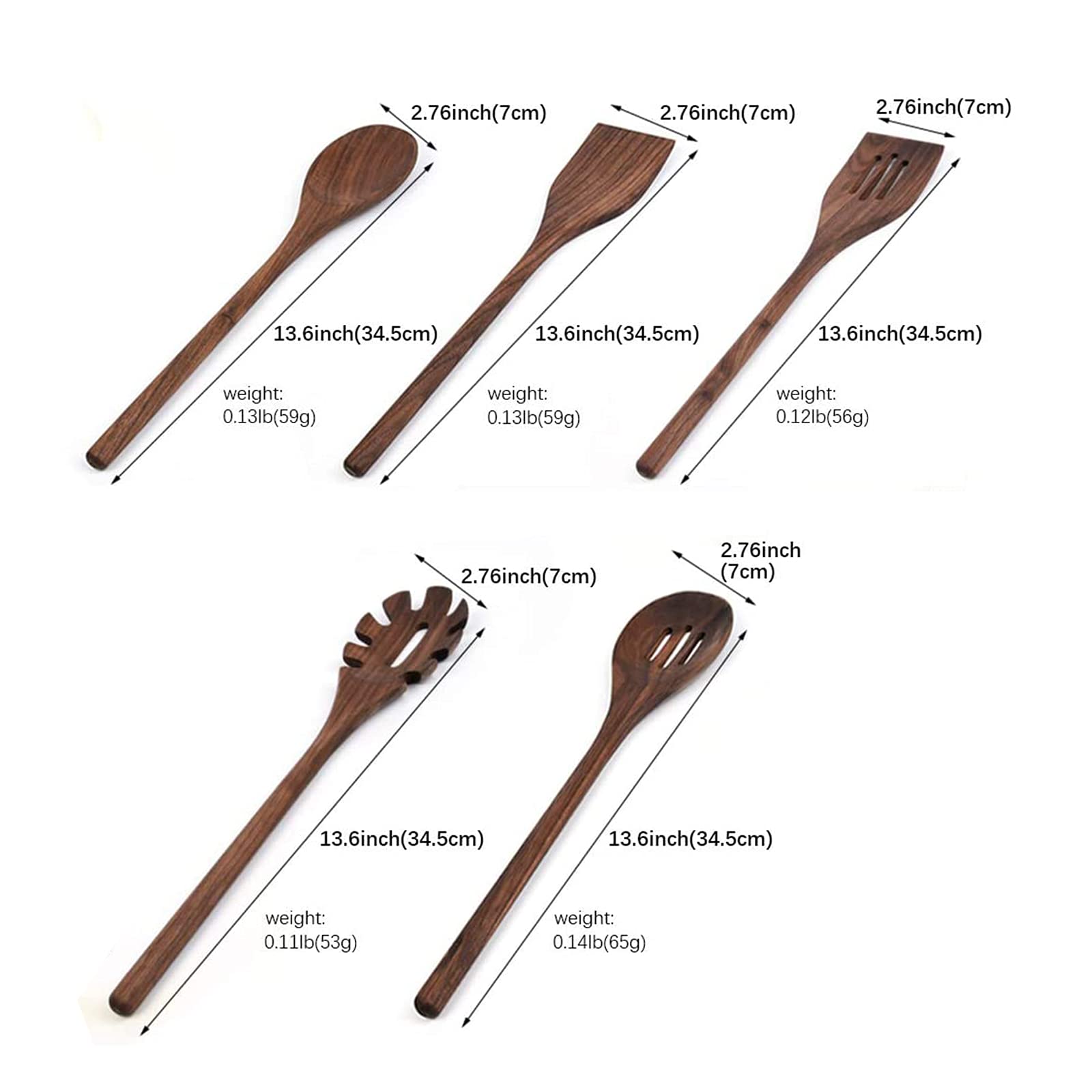 Standcn Küchenutensilien-Set aus Holz, 6 Stück, schwarzes Walnussholz, Löffel und Spatel, Set zum Kochen, hitzebeständig, antihaftbeschichtet