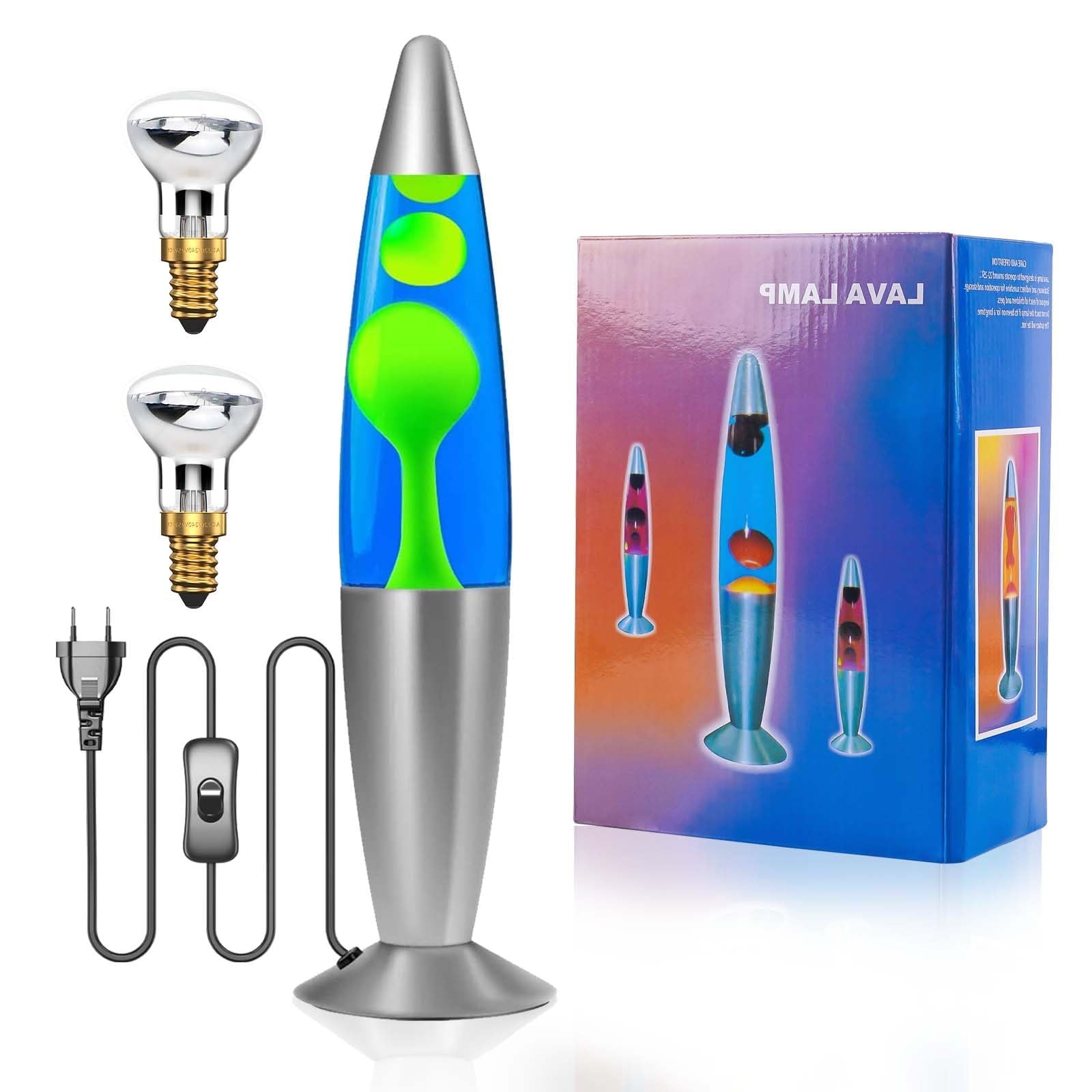 DoRight Lamp Lave Lumineuse à Décorer 34CM Liquide Bleu/Cire Verte Lamp à Lave Magma Fusée Rétro Câble 1,85M avec Interrupteur et Prise EU pour Lampe à Lave Atmosphérique 220V-240V