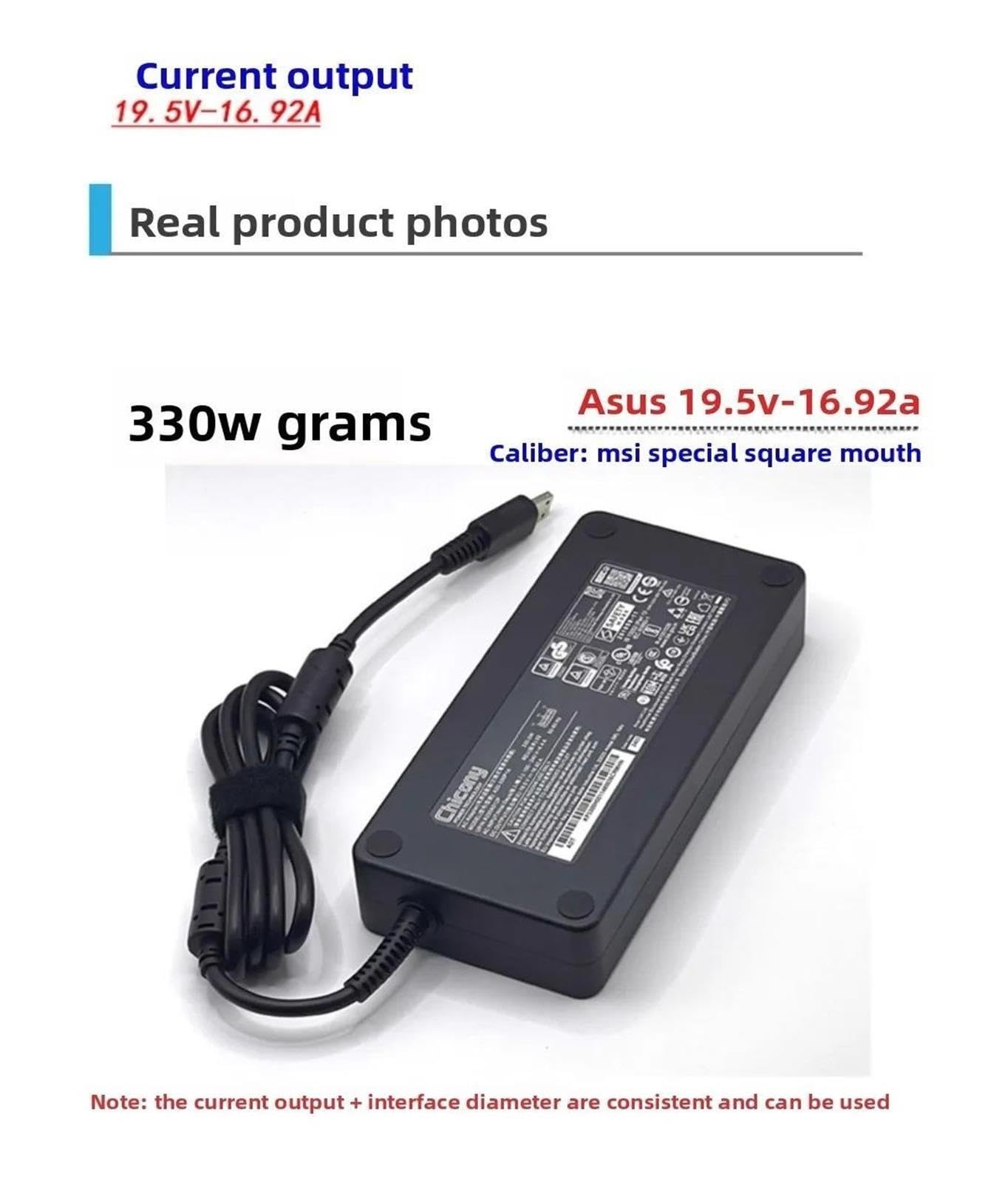 Chicony 19,5 V 16,92 A 16,9 A 330 W A20-330P1A A330A018P A17-330P2A Caricatore Adattatore CA, Compatibile Con MSI, GE76 GT77 Caricatore for Laptop Con Alimentatore for Giro(EU Plug)