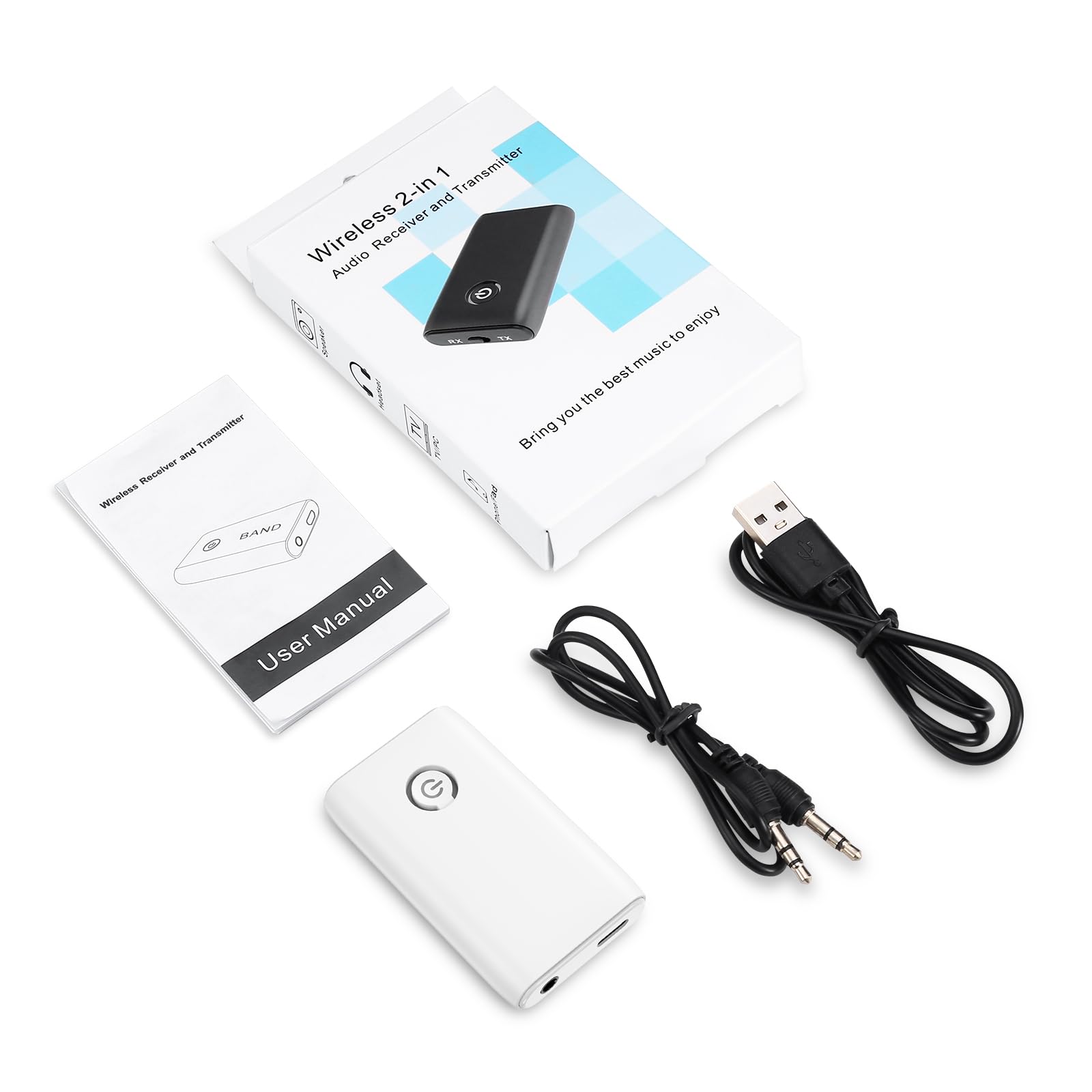Ricevitore trasmettitore Bluetooth 5.3, adattatore audio wireless Bluetooth 2 in 1 da 3,5 mm con bassa latenza, riduzione del rumore, ricevitore audio plug and play per TV, PC, cuffie,