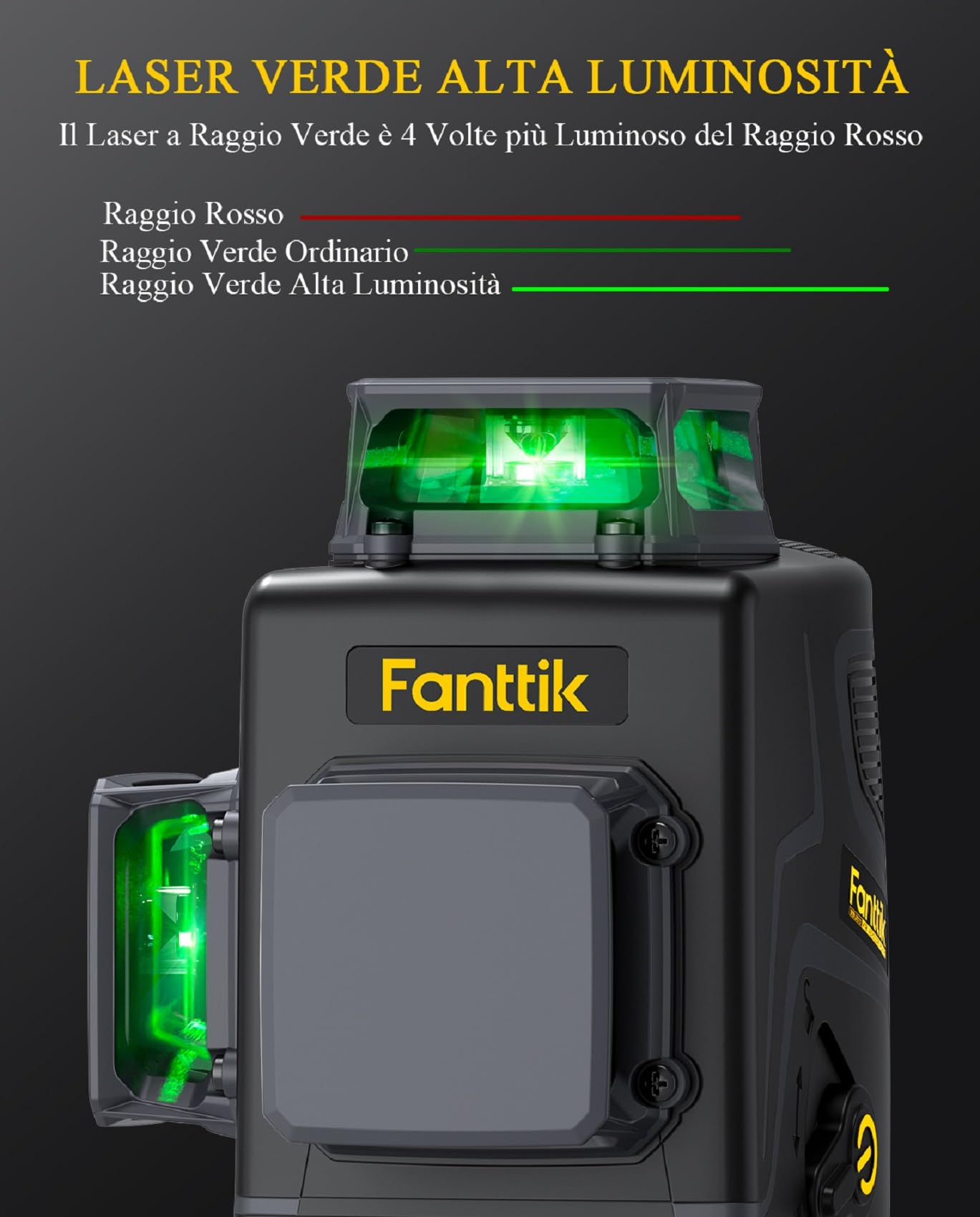 Fanttik D12 PLUS Livella Laser Autolivellante 3×360°, Linea Croce Verde di Precisione 3D, Batteria Rimovibile da 5200 mAh, Staffa Magnetica, Custodia da Trasporto, per Costruire e Appendere Quadri