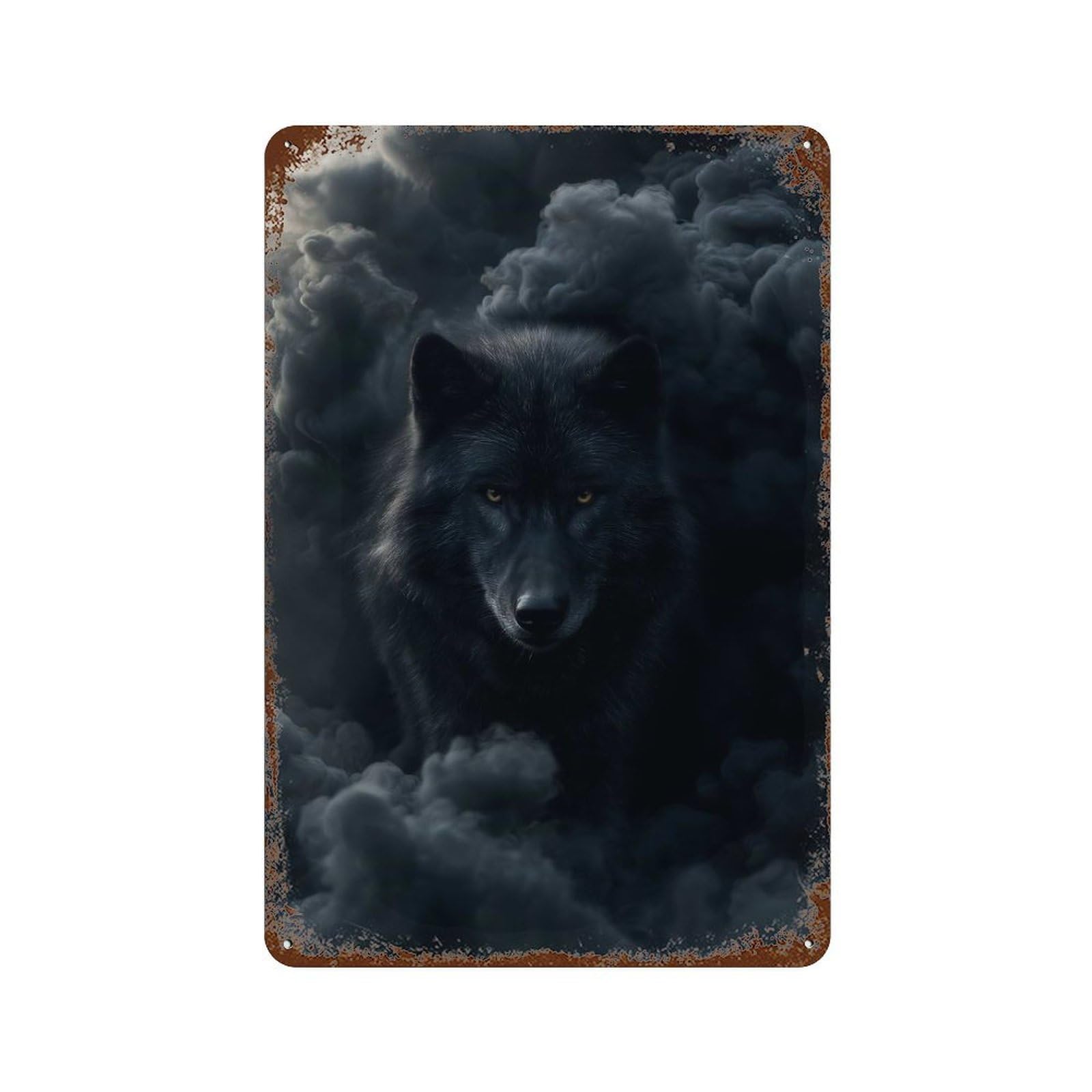 Black Wolf in Smoky Atmosphere Vintage Metal Tin Sign 11.8"x7.9", Farmhouse Wall Decor for Garage, Bar And Workshop Decor
