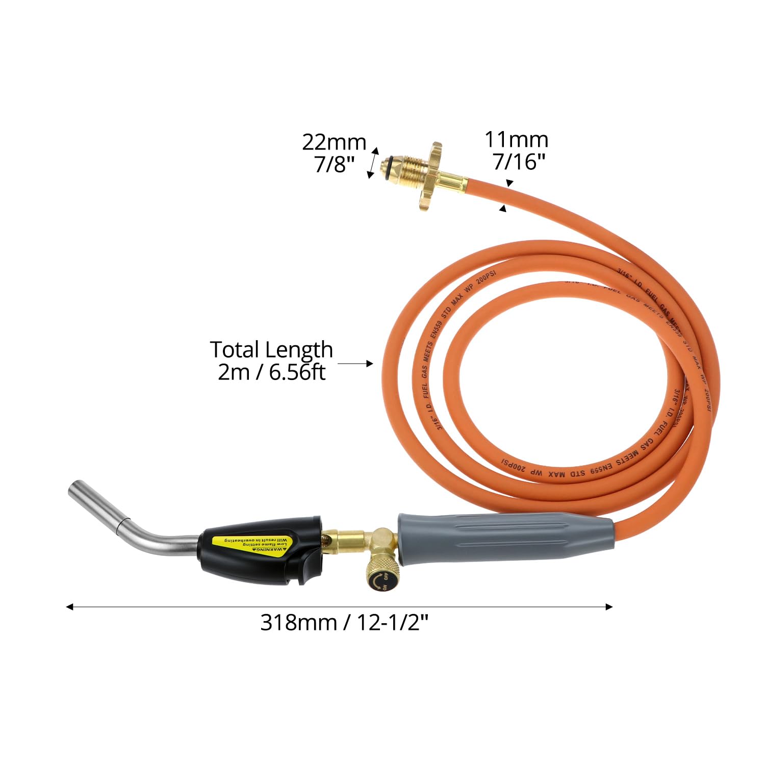 QWORK Torcia di saldatura, arancione, rame, tubo da 200 cm, accensione elettrica, compatibile con valvole di tipo 1 e OPD, multifunzione per saldatura, saldatura e progetti fai da te