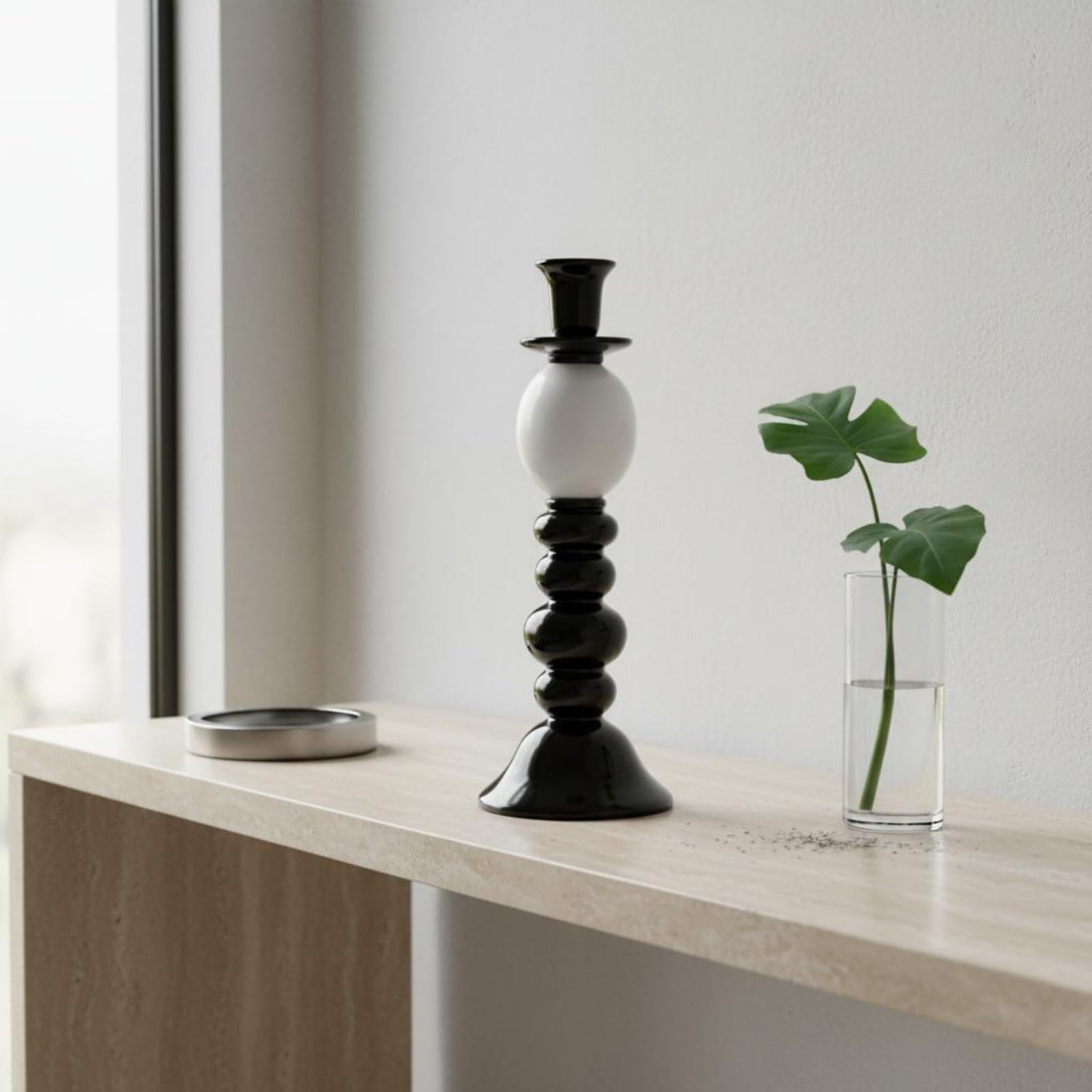 2 Stück Kerzenhalter Schwarz Weiß Kerzenständer Leuchter Dekoständer aus Kunstharz mit Geometrischer Silhouette für Moderne Räume für Wohnzimmer Esstisch Flur Regal