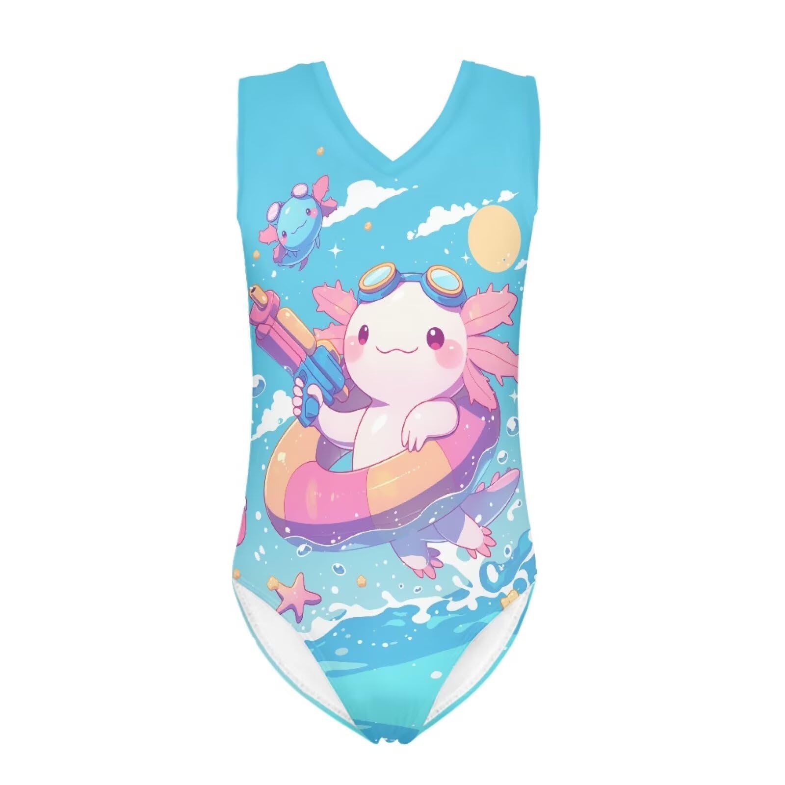 Girls Swimsuits Size 3-14 Kids Summer Sleeveless One Piece Bathing Suit Beach V-Neck
