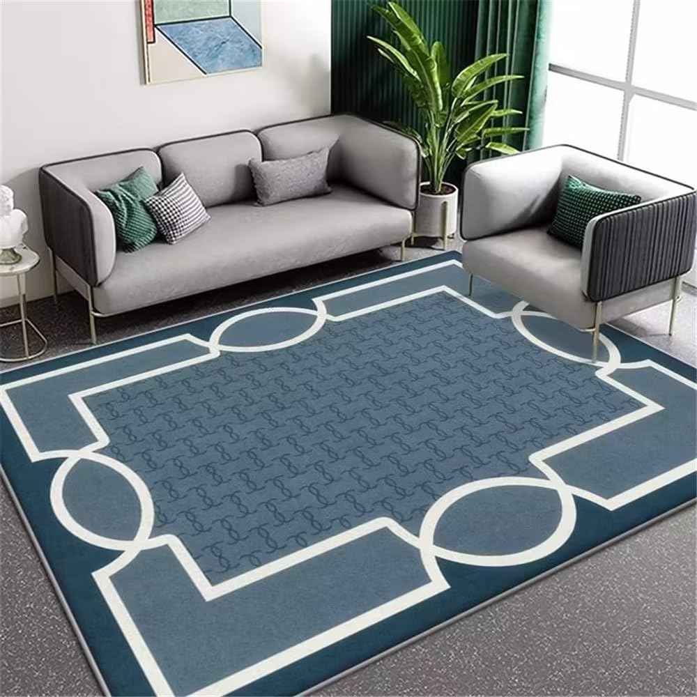 Déco chambre ado fille : tapis bleu géométrique vintage 80x120cm résistant