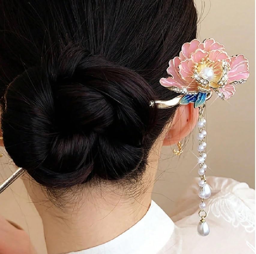 Image of Chinese Flower Hair Sticks, Vintage Metal Tassel Hair Pins, Traditional Hair Chopsticks for Women, 1 Piece