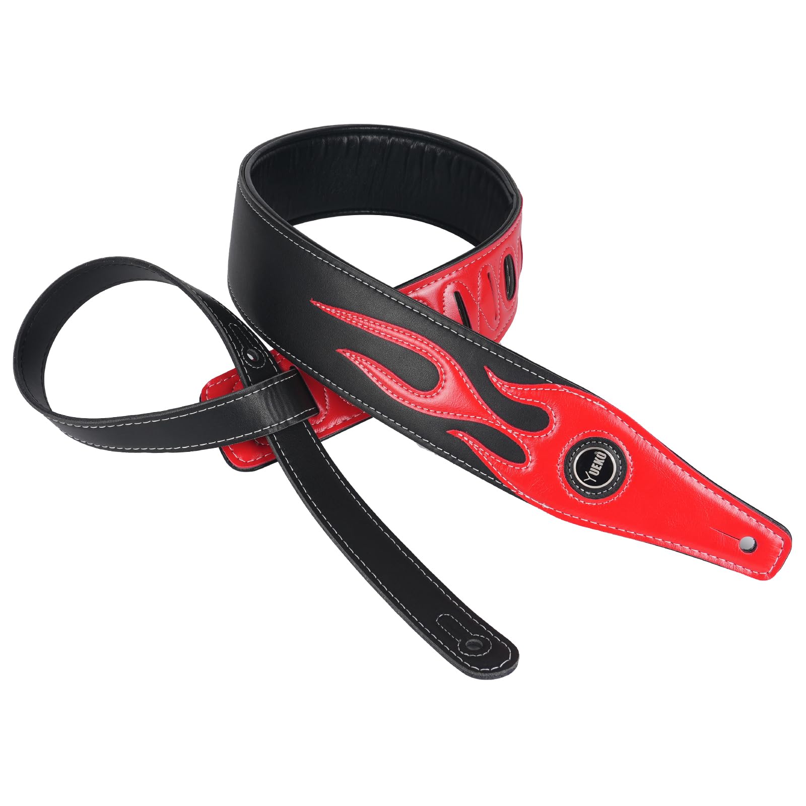 Yueko Unisex Black Red Flames Cool Lightning Pattern Flame Guitar Strap For Electric Guitar Bass, Verstellbare Länge