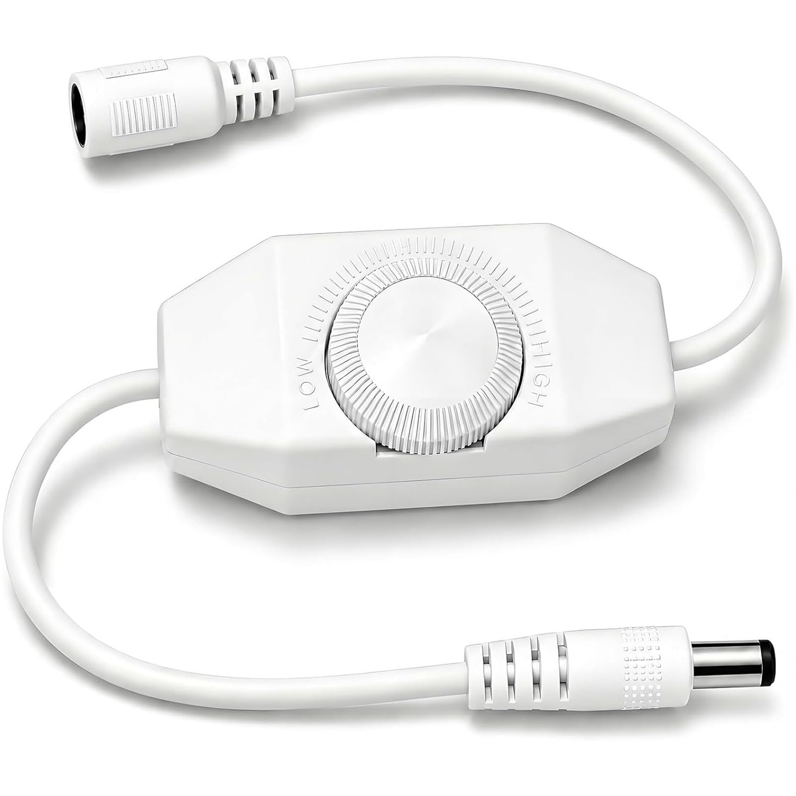 DC5521 Male to Female Extension Cable with Inline Dimmer, White 0.3m, 12V-24V DC 5.5 x 2.1mm Power Lead for LED Strip Lights, Cabinet Lights and Desk Lamps, 1 Pack