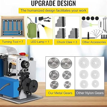 Mini Metal Lathe Benchtop Metal Lathe 550W Variable Speed 2250 Metal with 3 Jaw Chuck