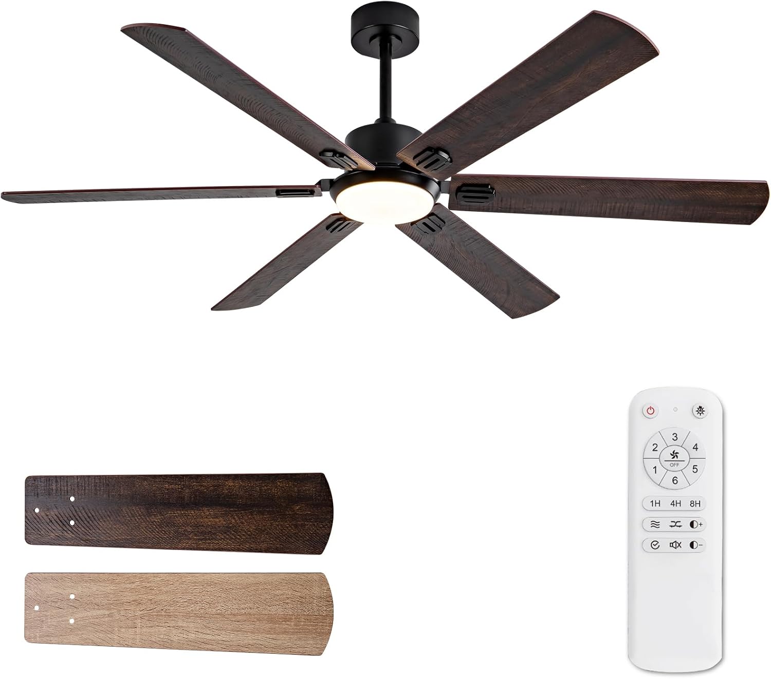 60 Inch Ceiling Fans with Lights and Remote,Large Modern Black Ceiling Fan with Light for Indoor,6 Blades,3 Color Dimmable LED Light,Reversible 6 Speeds,Memory Function,Quiet DC Motor