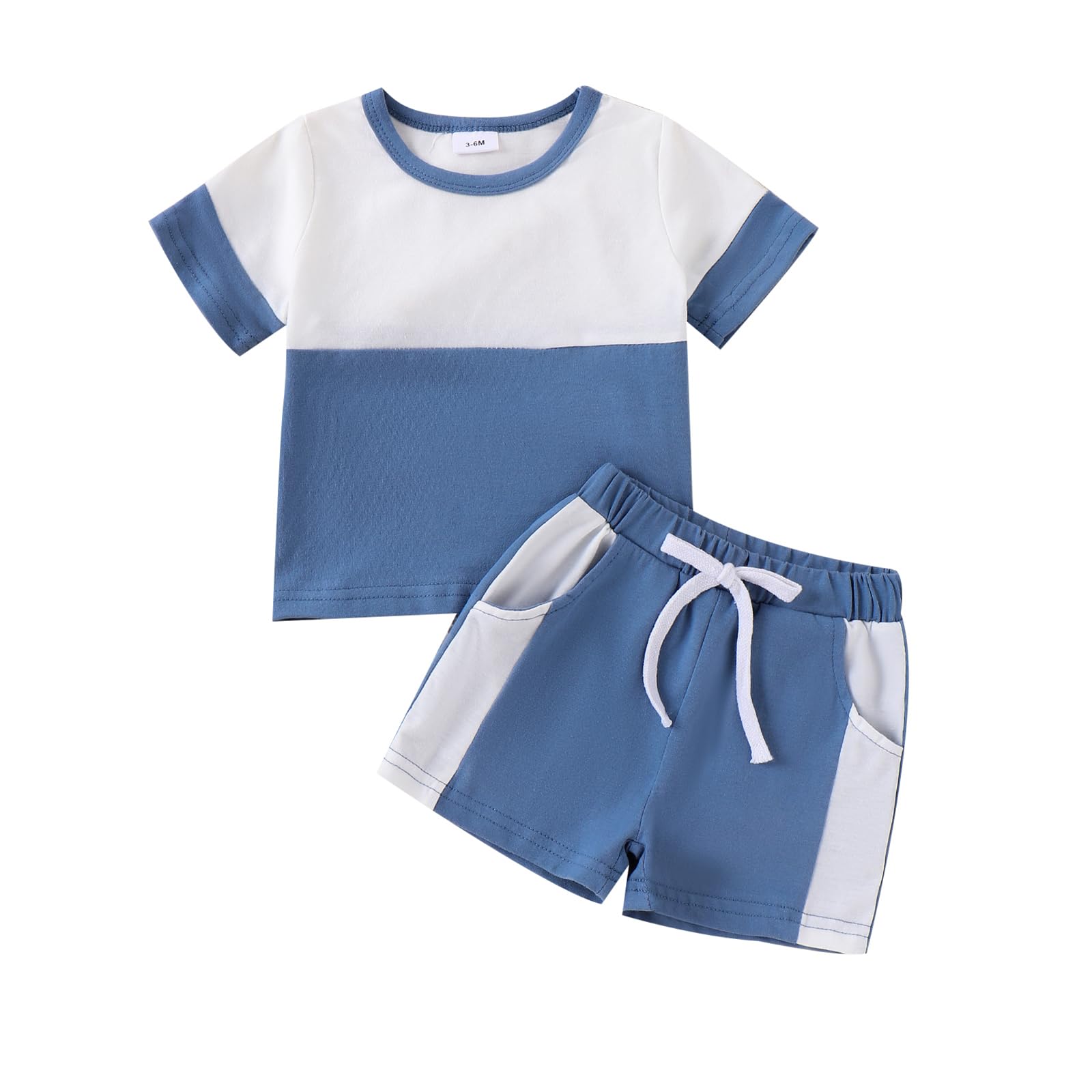 XIXIMAON Conjunto de pantalones cortos de bebé niño de verano y camiseta de manga corta patchwork bloque de color ropa conjunto infantil