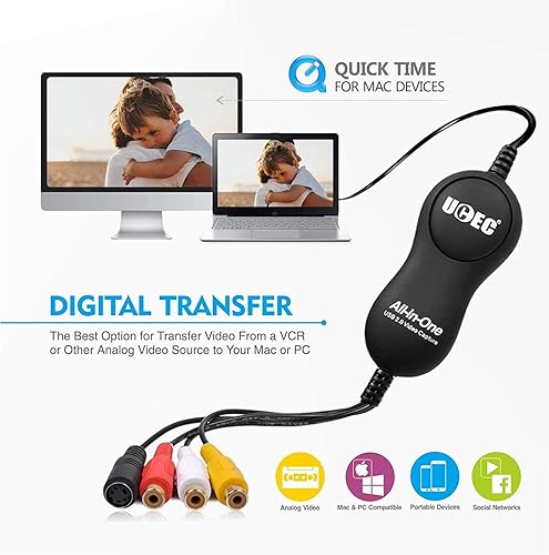 Miniatura 2 de UCEC VHS a kit de convertidor digital, dispositivo de captura de video RCA a USB 2.0, convertidor VCR a digital, dispositivo de tarjeta de captura