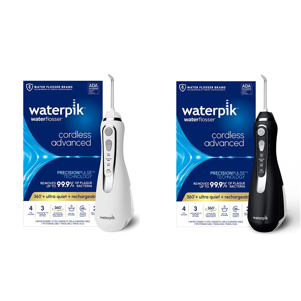 Waterpik Bundle White Cordless Advanced 2 0 Water Flosser WP-580 Black Cordless Advanced 2 0 WP-582 Water Flosser