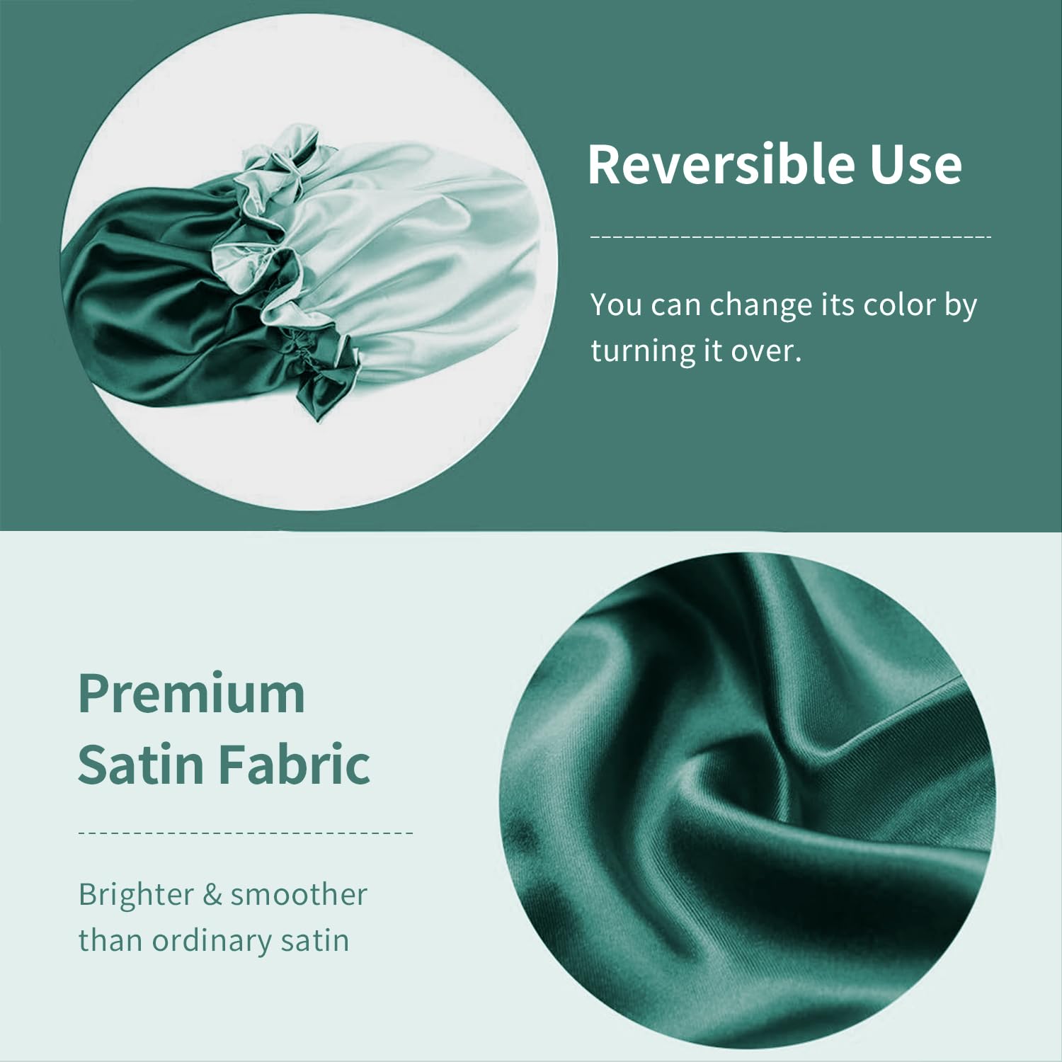 2Pcs Double Layer Satin Silk Bonnet Adjustable Hair Bonnet for Sleeping Cap for Women Curly Natural Hair Black Dark Green