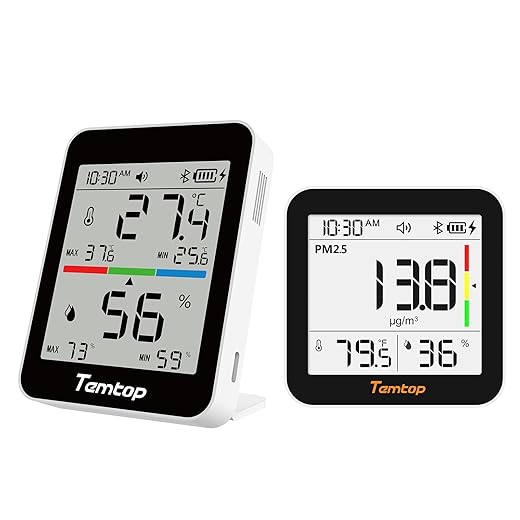 Temtop M10+ Air Quality Monitor T1 Themometer Combo, 6-in-1 CO2, PM2.5, VOC Detection with Humdity Meter