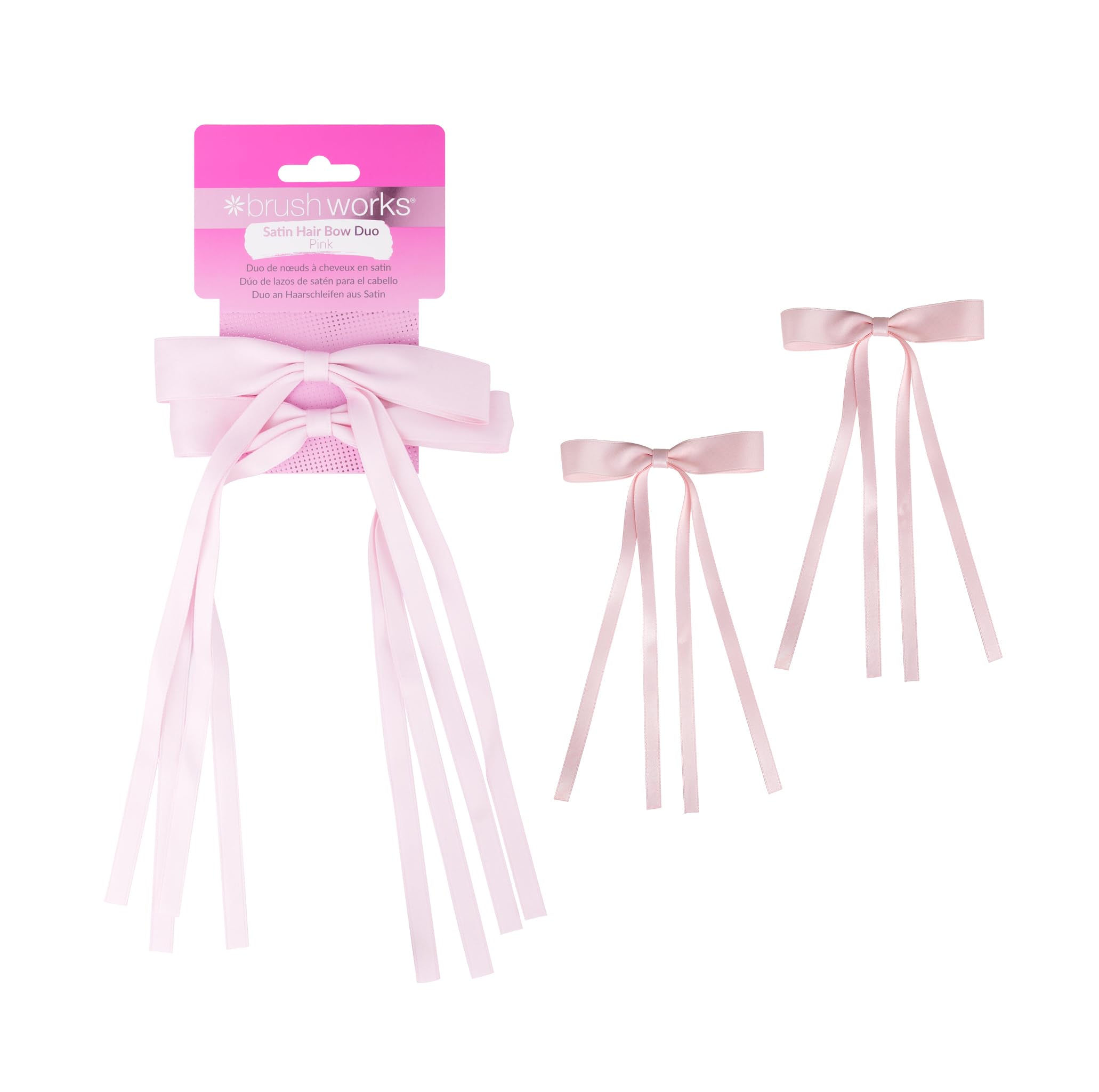 Brushworks Pink Satin Hair Bow Duo –