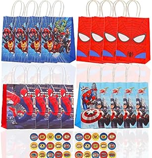 16 PCS Superhero Party Bags Superhero Party Goodie Bags with 30 Superhero Theme Stickers, Treat Candy Bags for Superhero Themed Birthday Party Supplies
