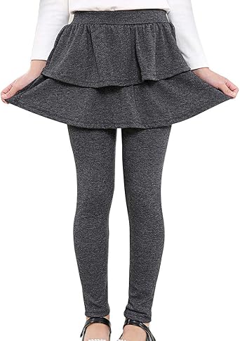 Auranso Girls School Uniform Pants Kids Clothes Ruffle Tutu Leggings with Skirt 2-14 Years