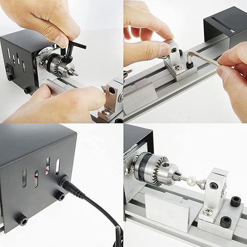 Miniatura 4 de WSJIE - Mini máquina de torno de 80 W bricolaje para carpintería torno de perlas de Buda en miniatura molienda cuentas de pulido taladro de madera